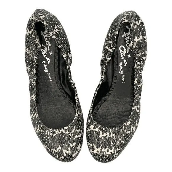 ALICE + OLIVIA Snakeskin Ballet Flats Black White Animal Print Size 38