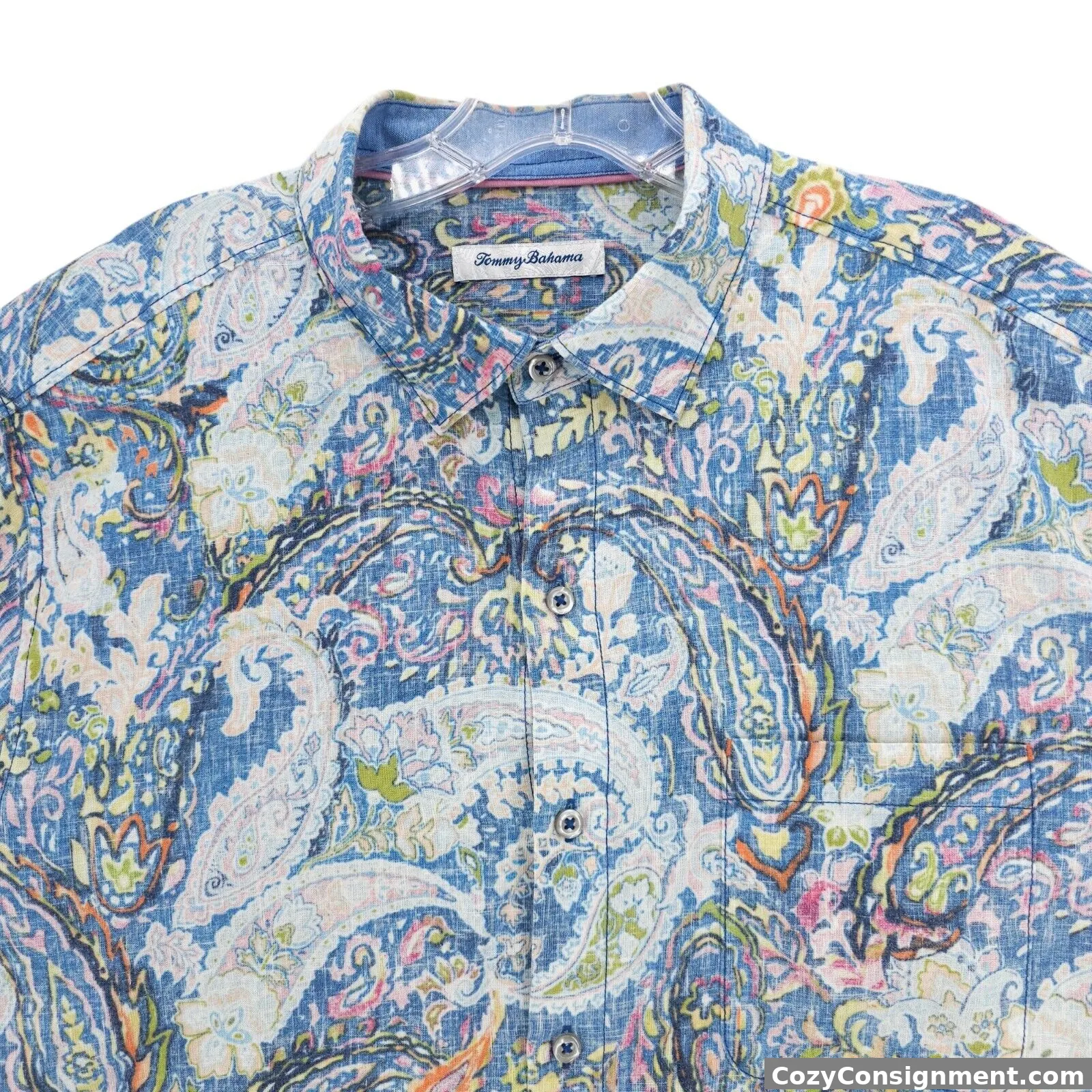 TOMMY BAHAMA Paisley Promenade Shirt Reverse Print Linen Blend Size LARGE