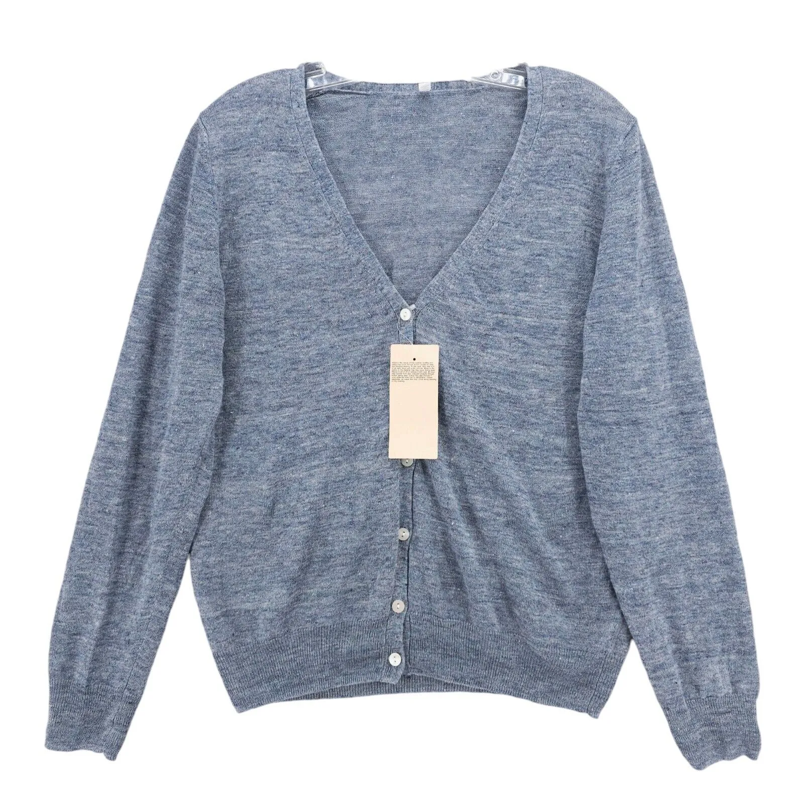 NWT MUJI French Linen Cardigan Smoky Blue V-Neck Women's MEDIUM