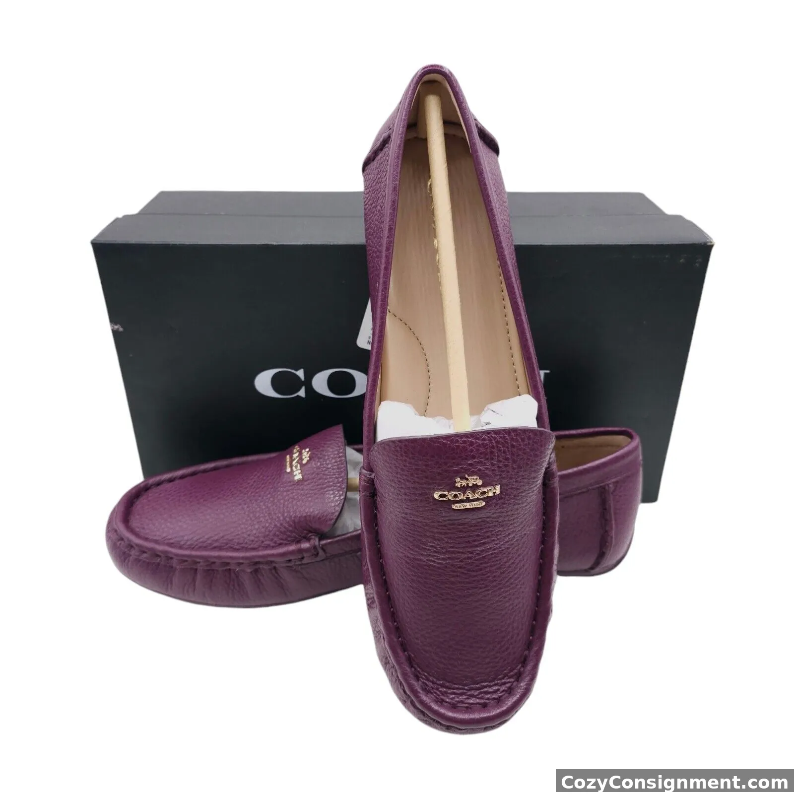 COACH Marley Driver DEEP BERRY Pebbled Leather Loafer Slip On NIB Size 9.5 B