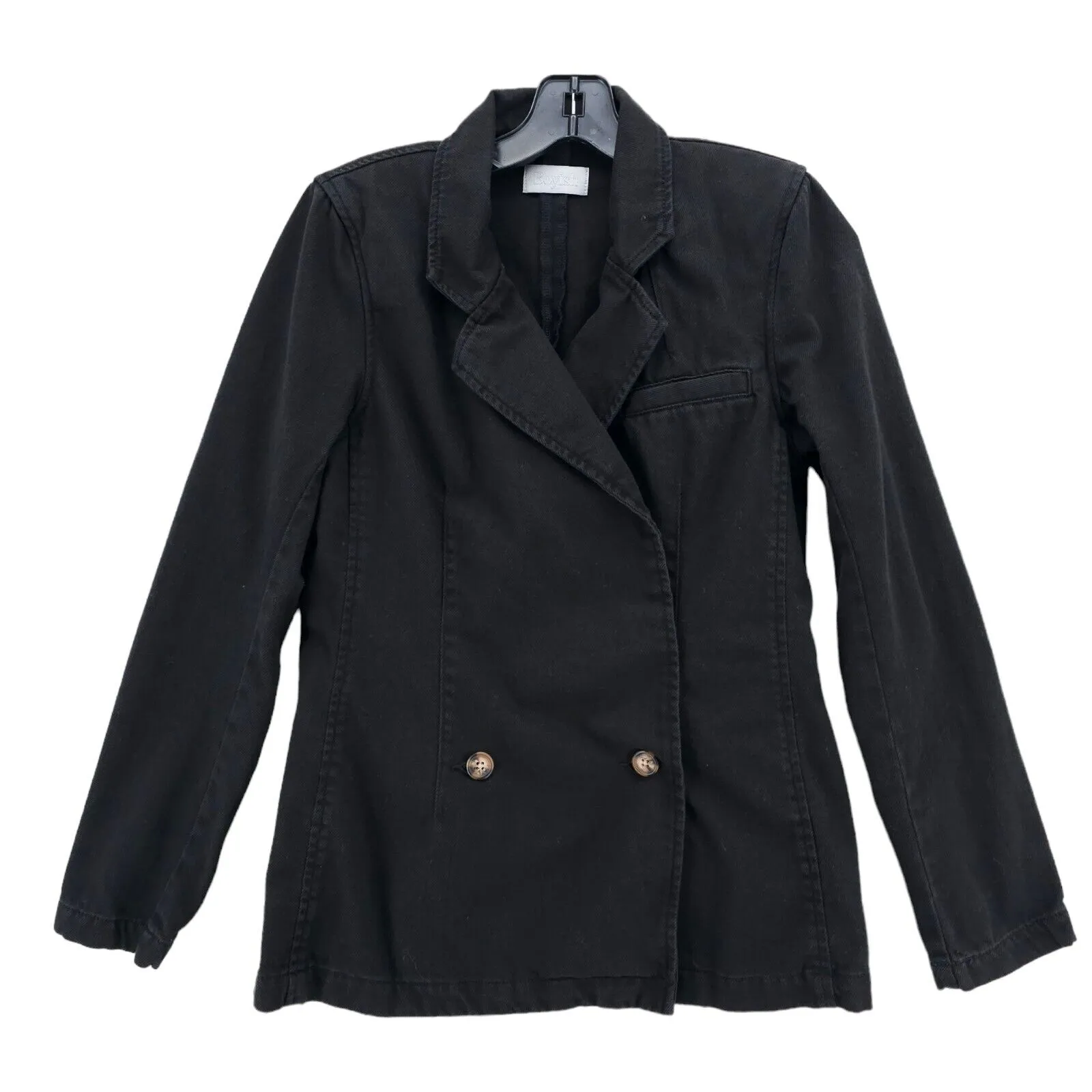 BOYISH Anthropologie The Julian Blazer Black Cotton Tencel Blend Twill XS