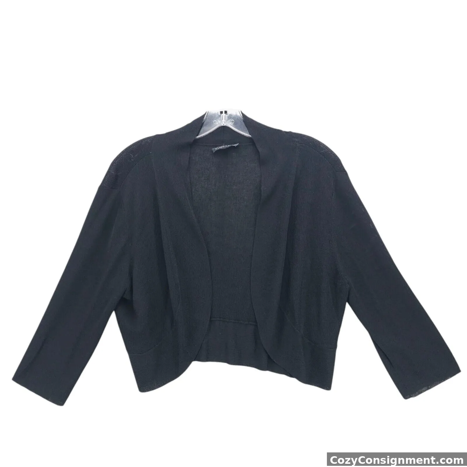 EILEEN FISHER Crop Cardigan Black 3/4 Sleeve Shrug Bolero EUC Size LARGE