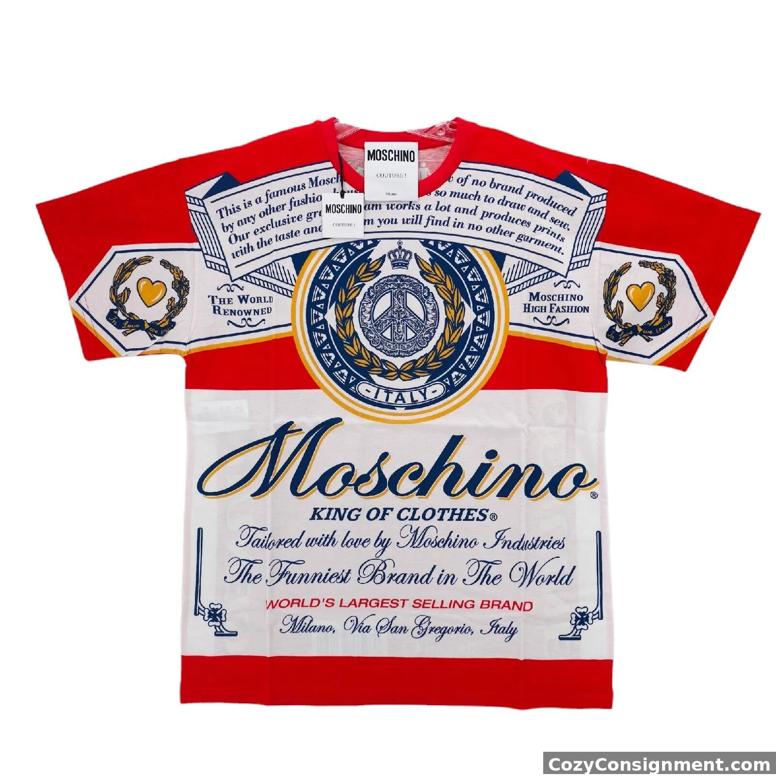 NWT Moschino Budweiser Printed Cotton Jersey T-shirt Size XS Oversized