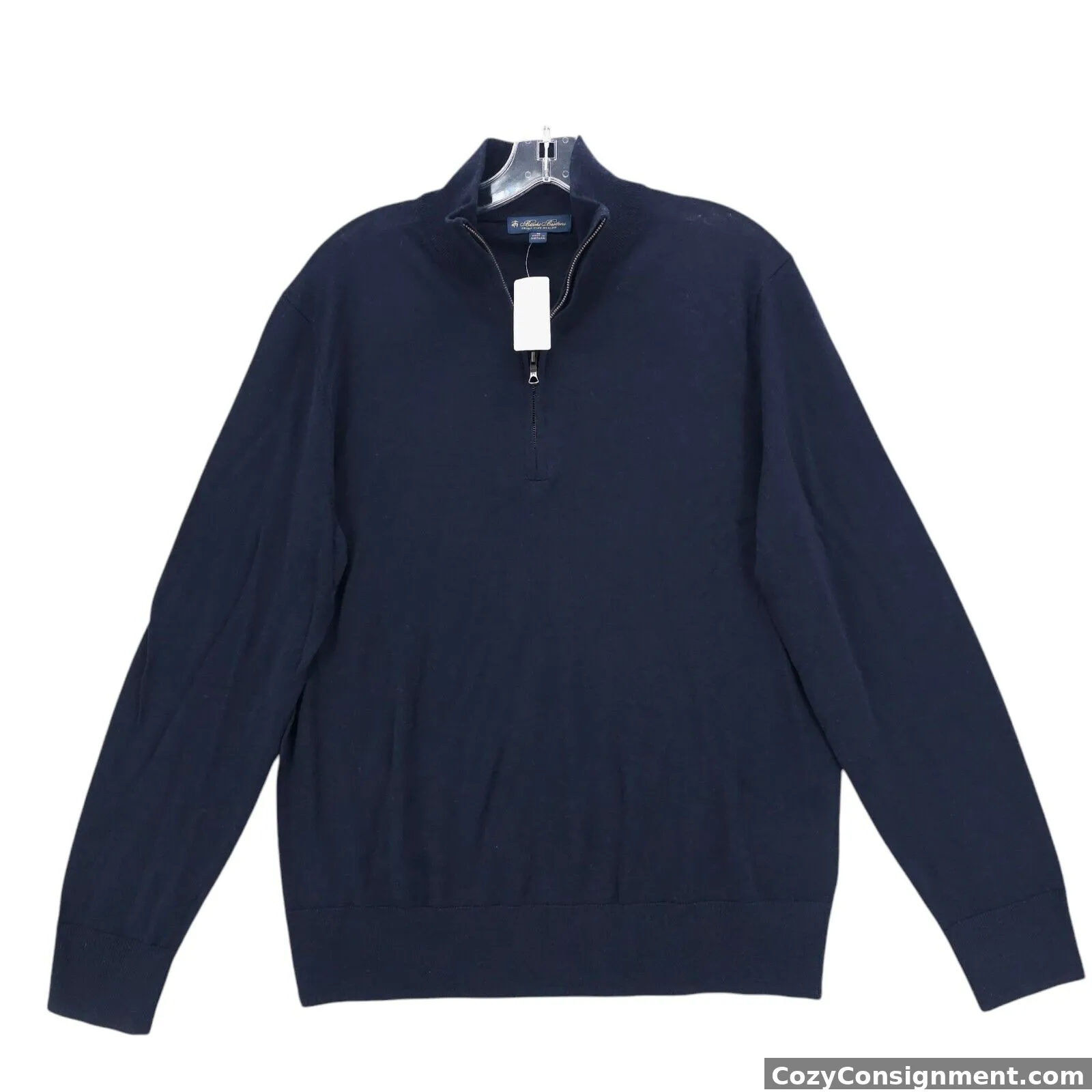 NWT BROOKS BROTHERS 1/4 Zip Navy Blue Sweater Extra Fine 100% Merino Wool MEDIUM