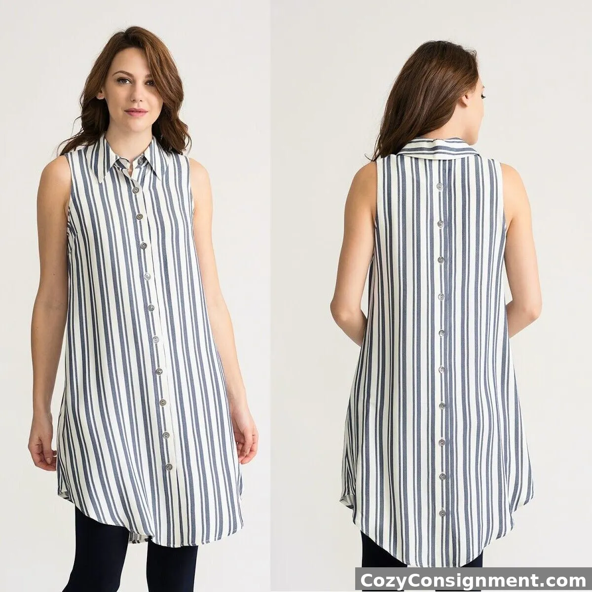 NWT JOSEPH RIBKOFF Tunic Shirt Dress Striped Button Front/Back Sleeveless US 8