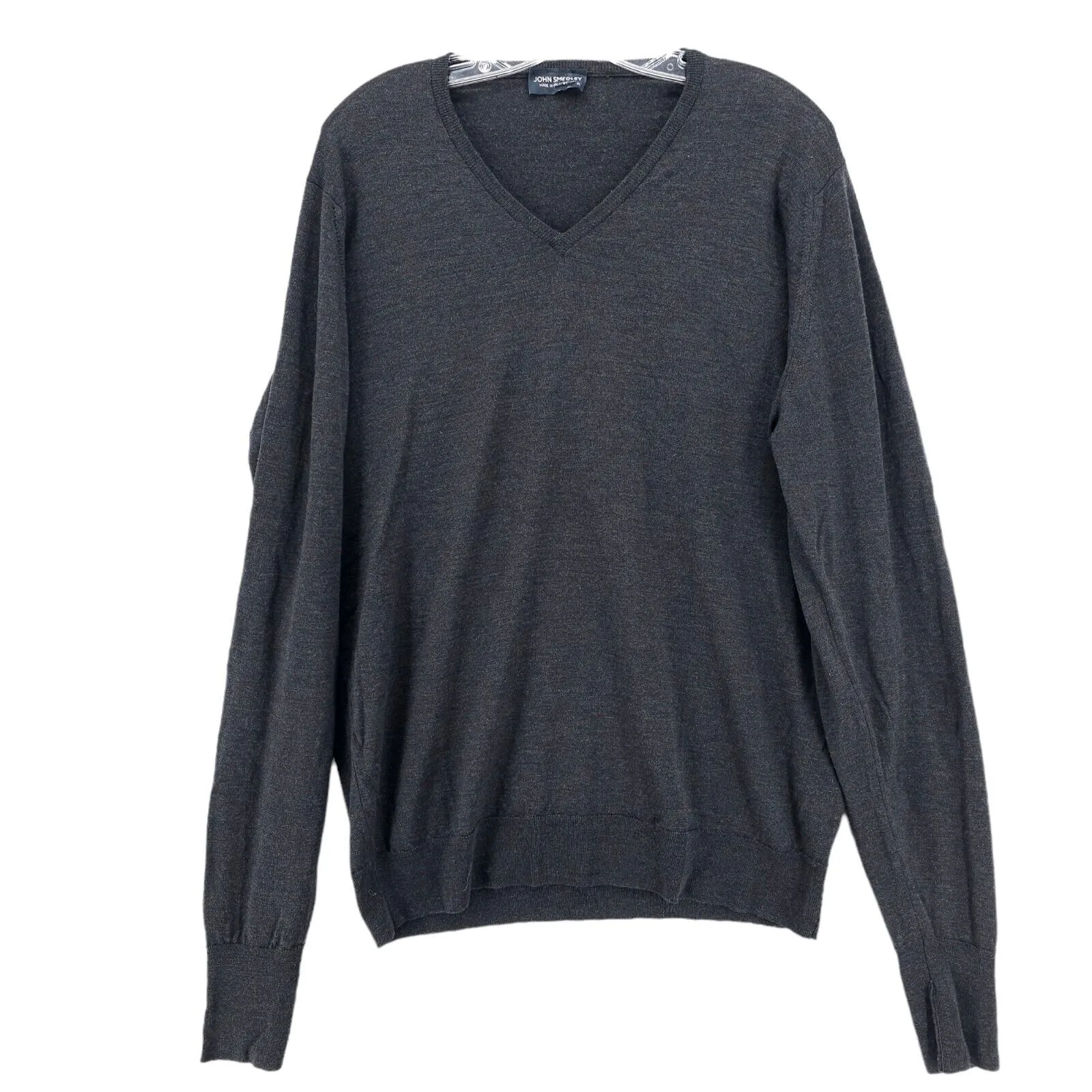 JOHN SMEDLEY Sweater 100% Extra Fine Merino Wool Charcoal Gray XL