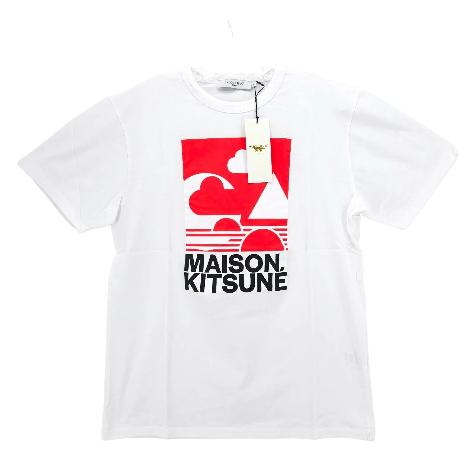 NWT Maison Kitsune Paris White Red Graphic Tee T Shirt Size MEDIUM