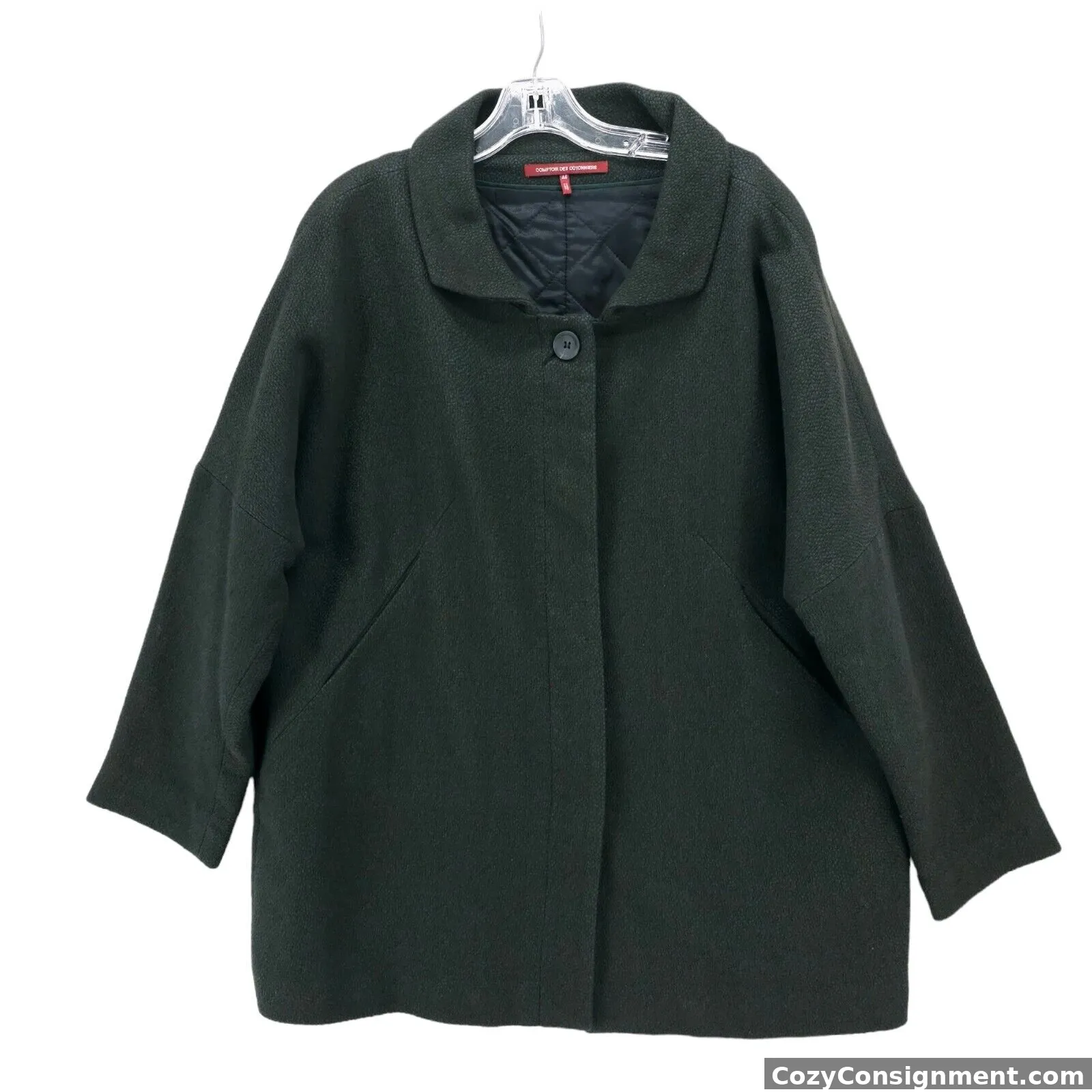 Comtpoir Des Cotonniers Dark Green Narah Wool Blend Woven Coat Jacket 44 - US 12