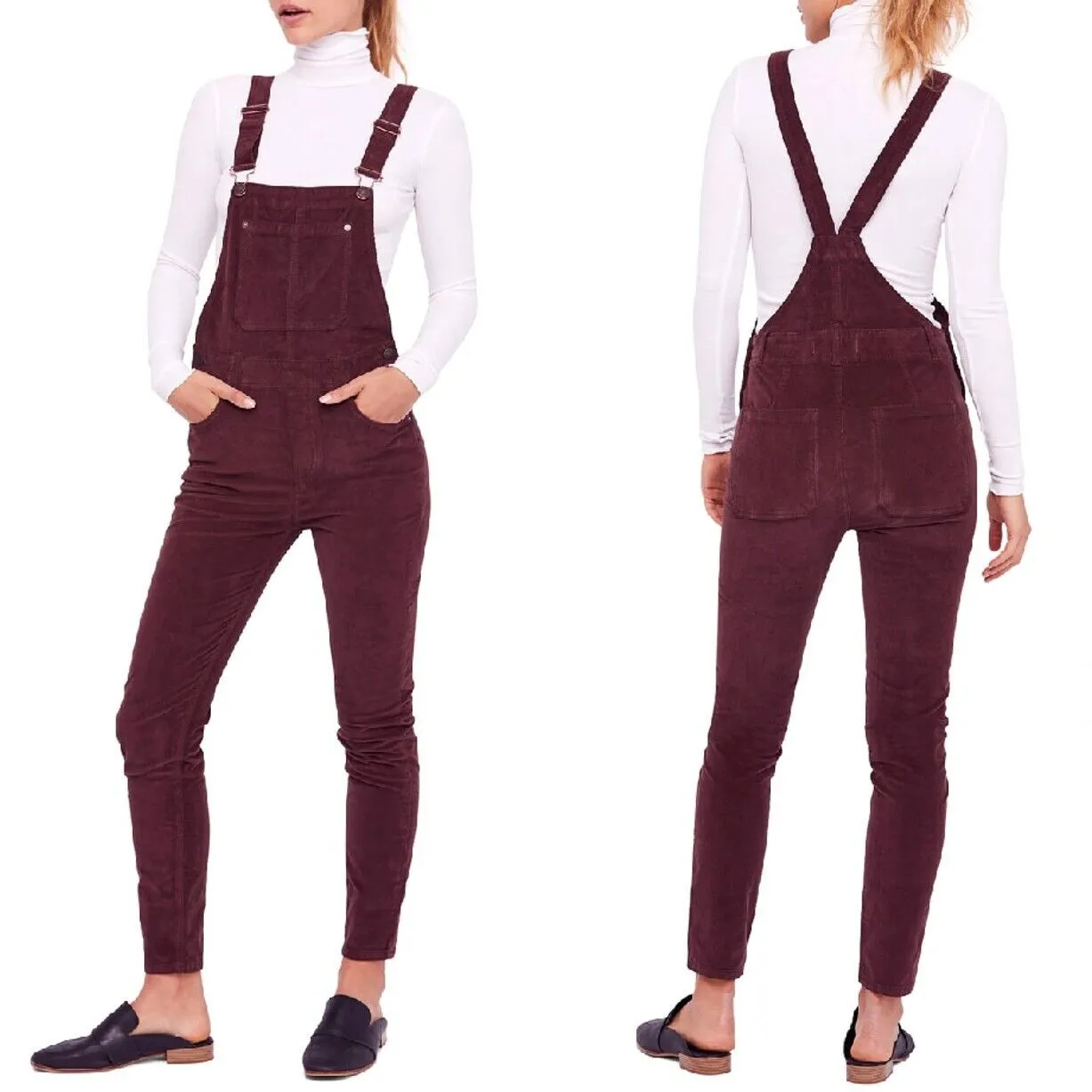 NWT We the Free People Slim Ankle Corduroy Overalls Chocolate Brown Size 25