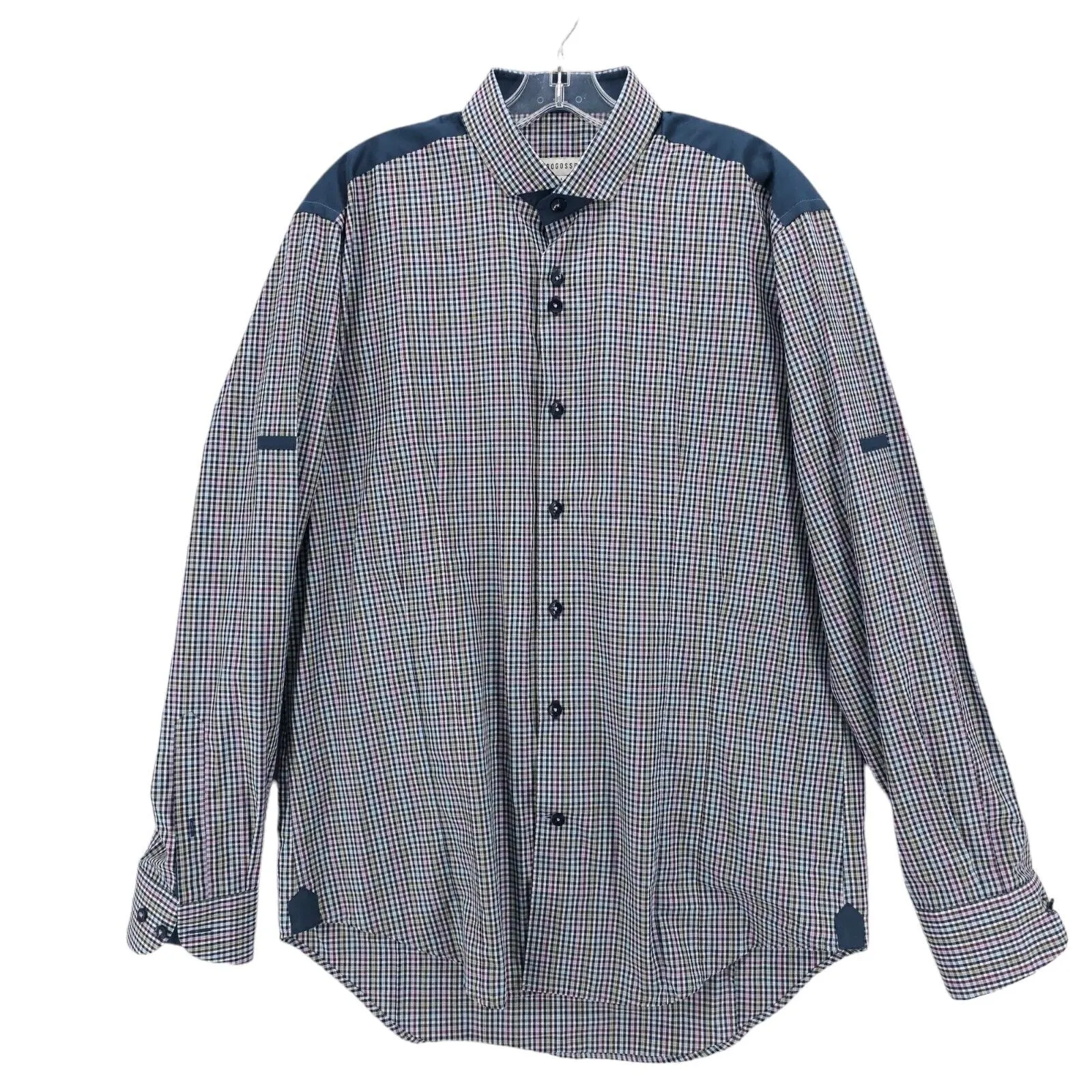 BOGOSSE "Evan" Shirt Long Sleeve Check Multicolor Blue Trim Size 4 - LARGE