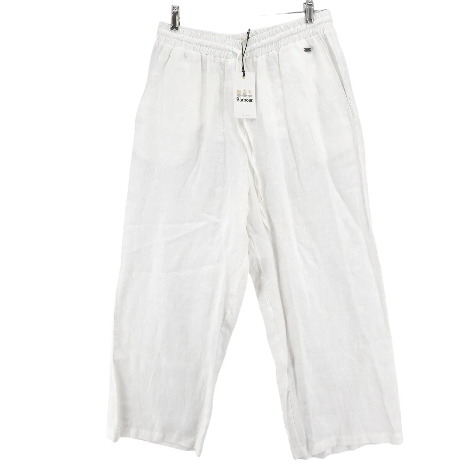 NWT BARBOUR 100% Linen Pants White Cherbury Trouser Elastic Waist US 10