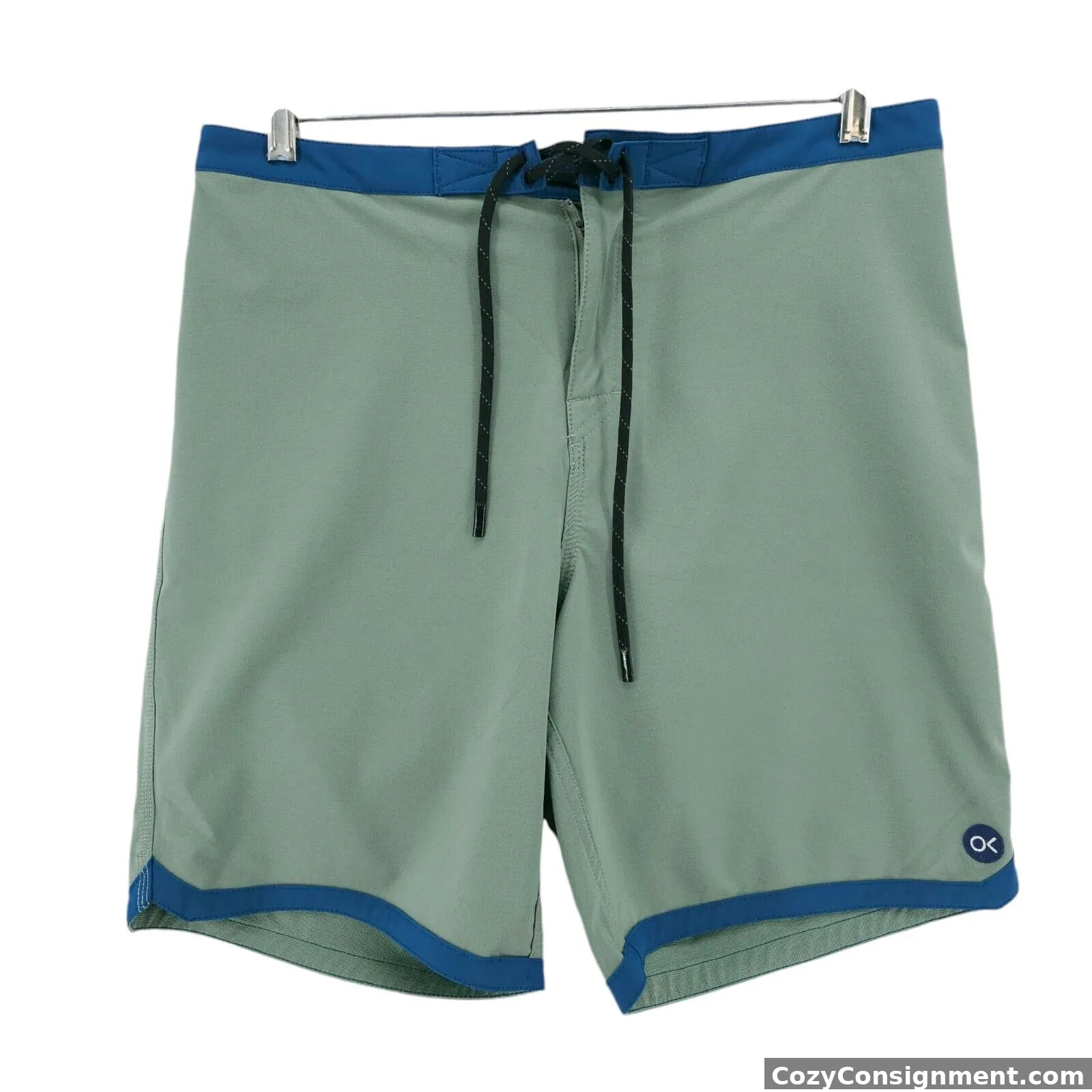 OUTERKNOWN Men's Scallop Swim Trunks Olive Green Blue Trim EUC Size 34