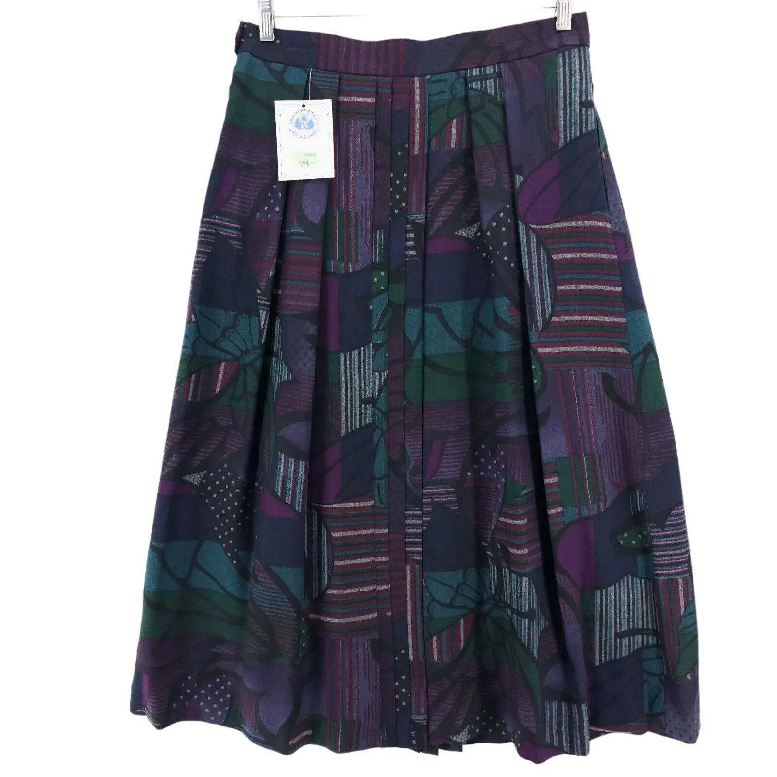 NWT GEIGER AUSTRIA Floral Geometric Pure New Wool Pleated Midi Skirt Size 44