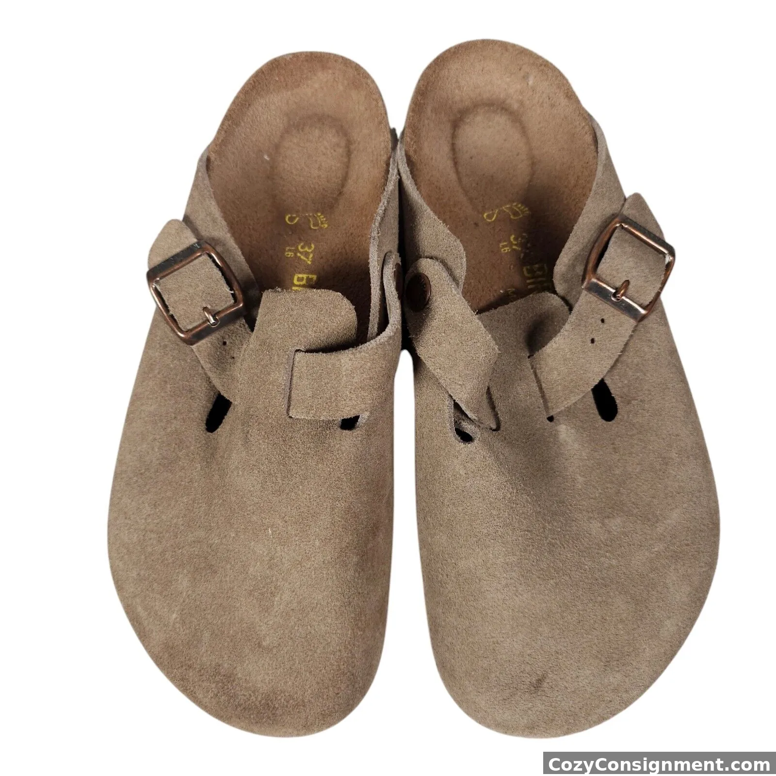 BRIKENSTOCK Boston Taupe Suede Leather Tan Womens Clogs EU 37 US 6-6.5