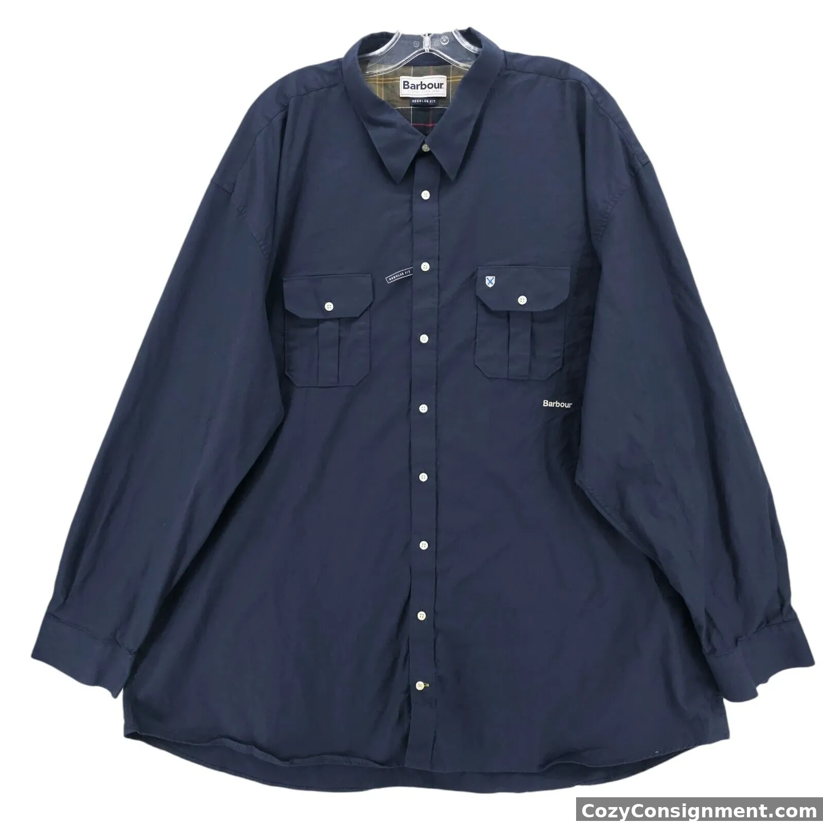 BARBOUR Navy Blue Regular Fit Long Sleeve Shirt 60" Chest Estimated 4XL