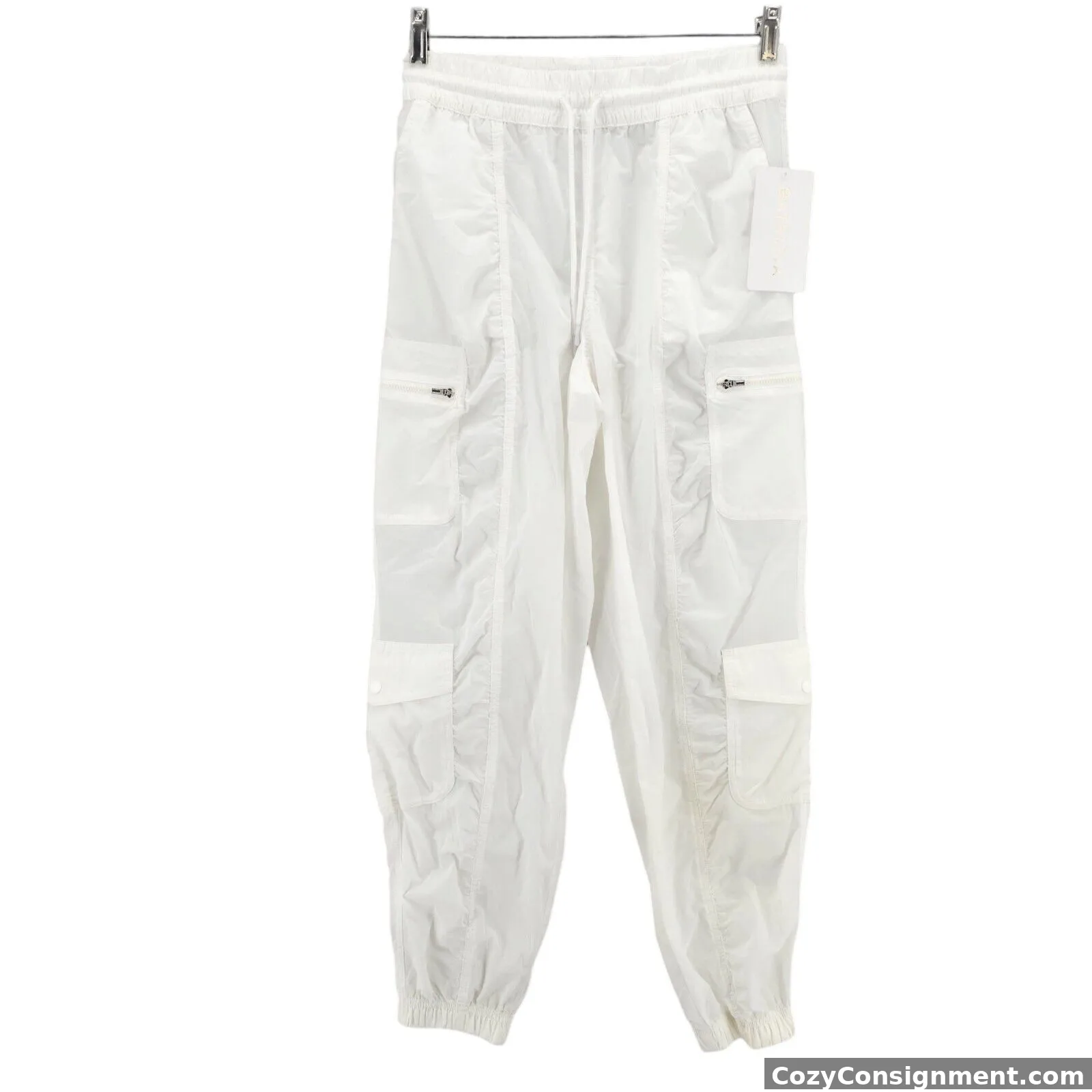 NWT ATHLETA Parachute Cargo Pant White Sheer Fabric pockets Relaxed Fit Size 2