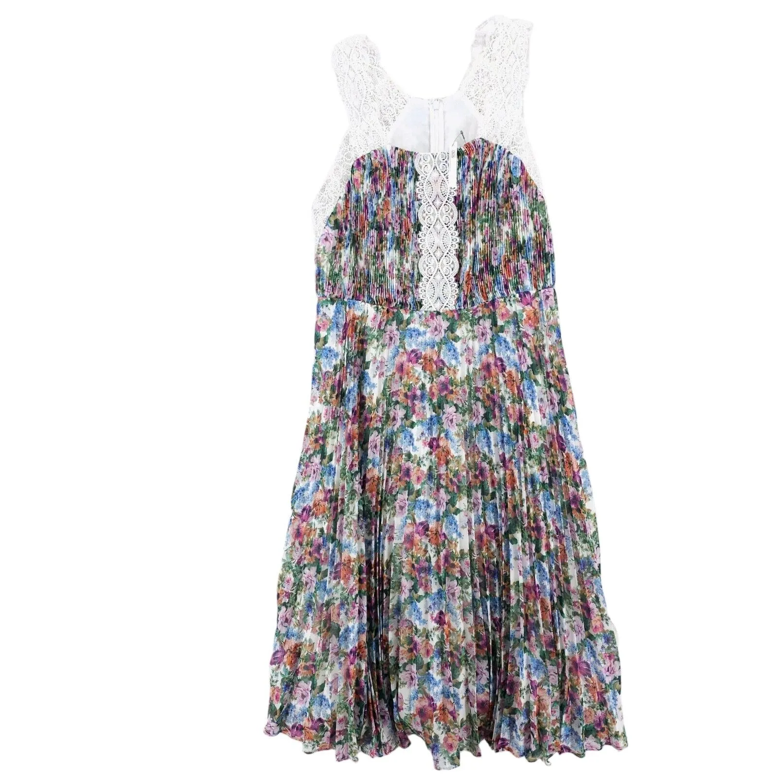 NWT ASOS Floral Pleated Dress Midi Lace Trim Size US 10