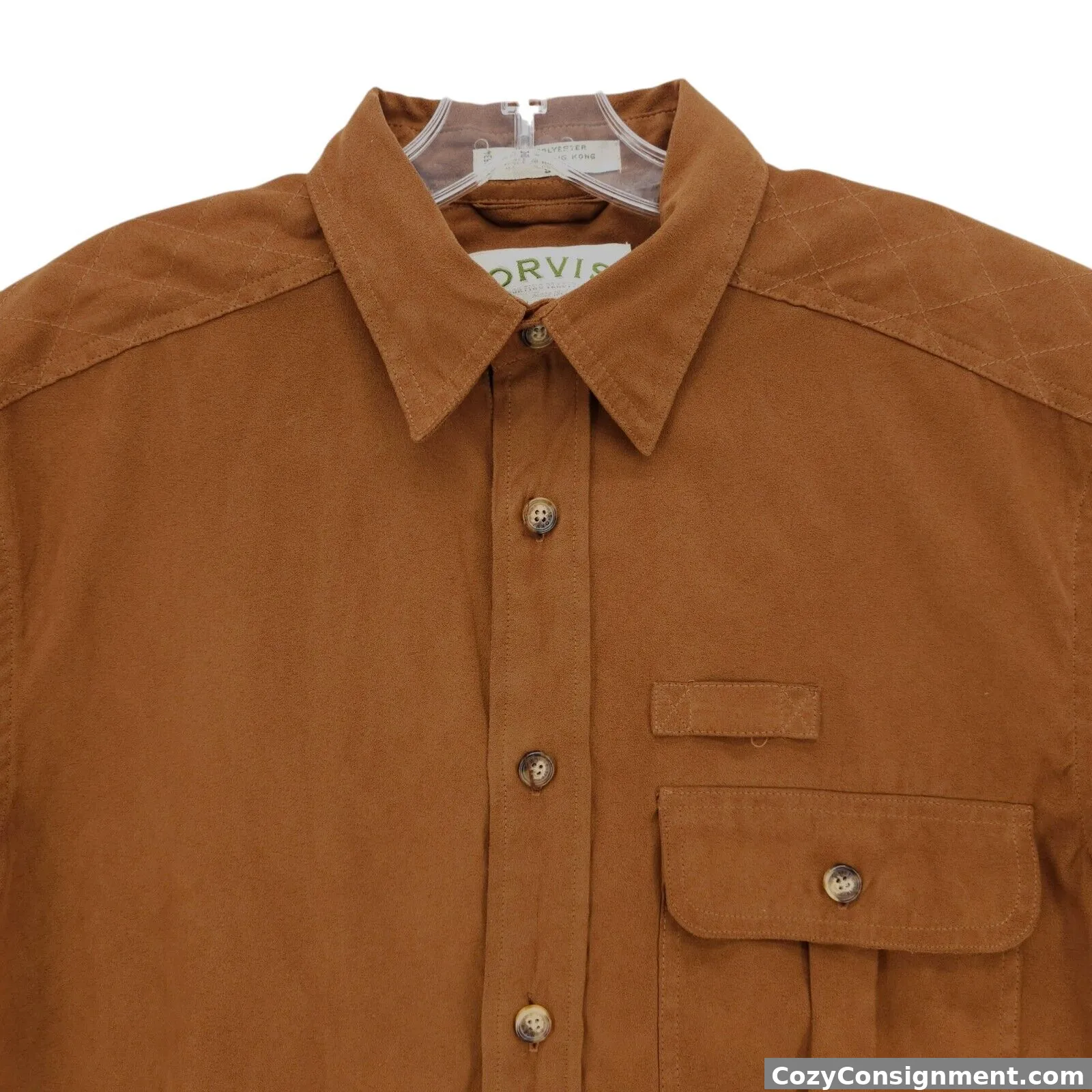 ORVIS Brown Vintage Faux Suede Polyester Shirt Long Sleeve Lined Men's SMALL