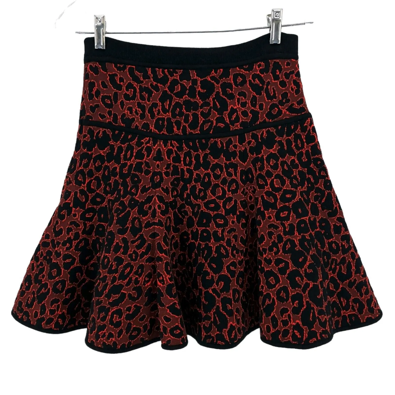 A.L.C Ellington Flounce Knit Skirt Red Black Leopard Animal Print Textured SMALL