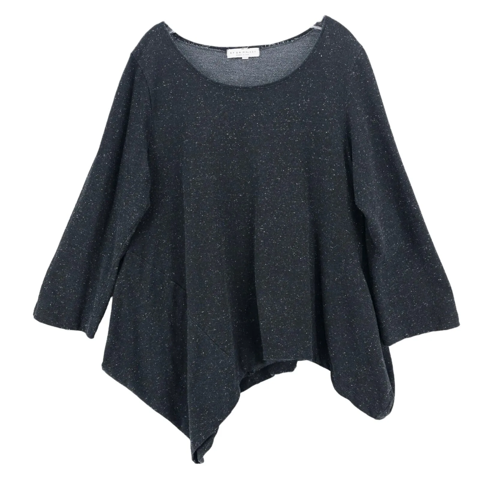 BRYN WALKER Asymmetrical Lagenlook Top Charcoal Black Speckled LARGE