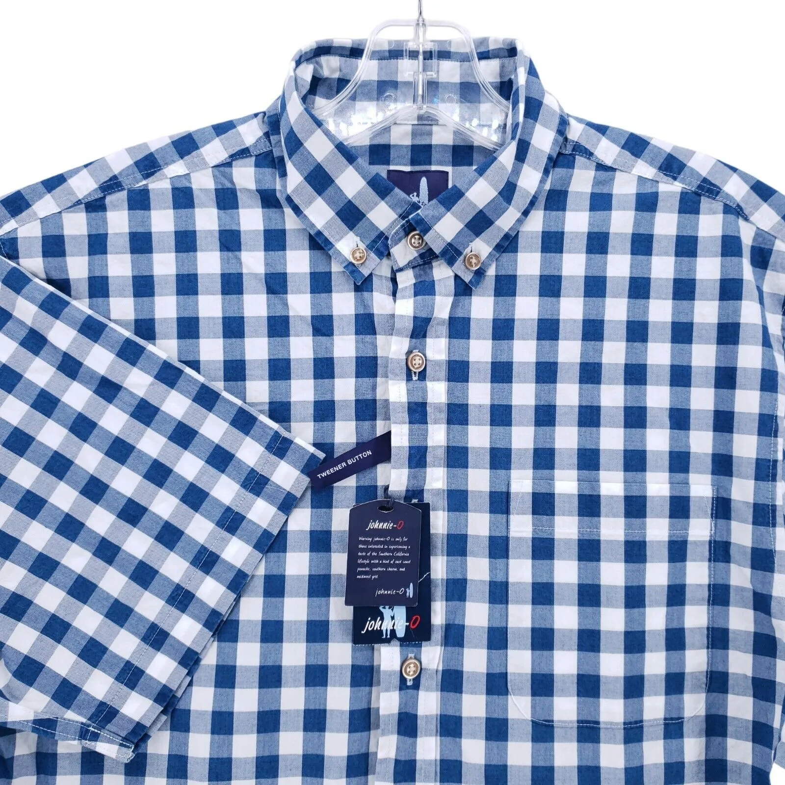 NWT Johnnie-O Eason Blue White Gingham Check Eason Shirt Ripple SMALL