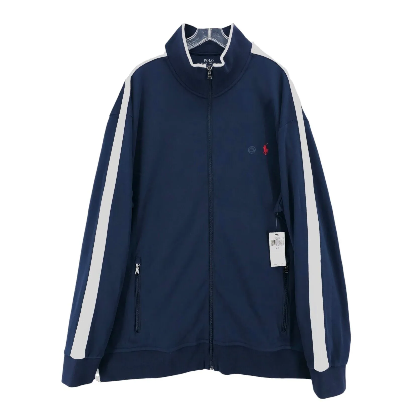 NWT Polo Ralph Lauren Track Jacket Navy Blue White Stripe Full Zip Size 2XLT