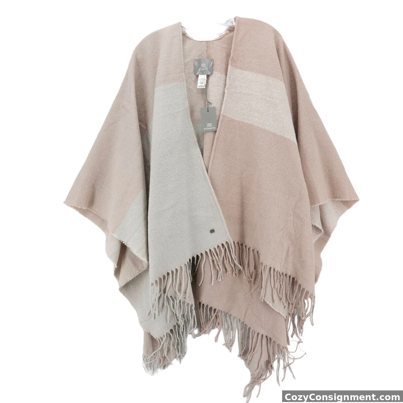 NWT Soya & Kyo Woven Blanket Wrap Scarf Colorblock Fringe Neutrals Blush