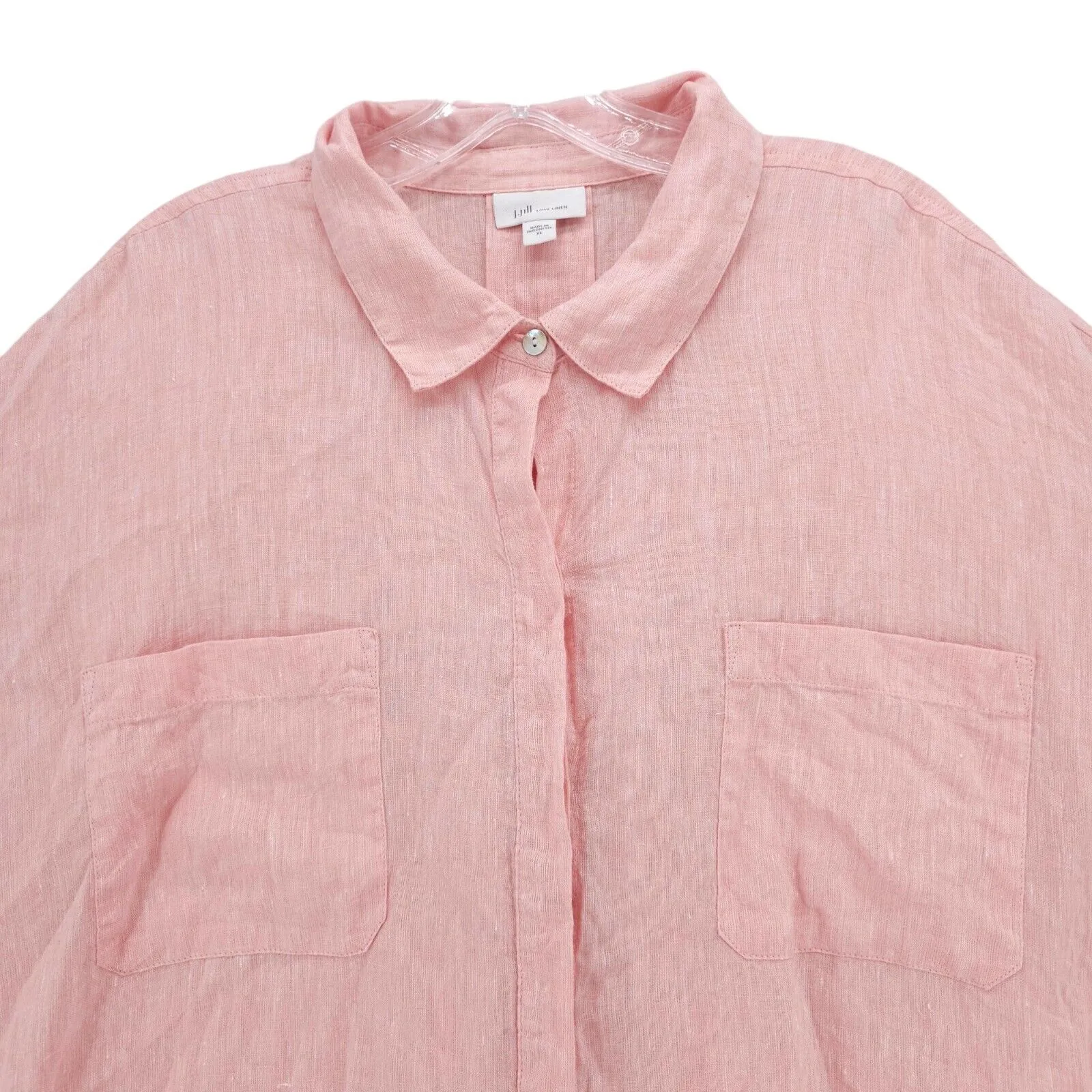 J Jill Love Linen Pale Pink Button Up Shirt Dropped Shoulder 100% Linen Size XL