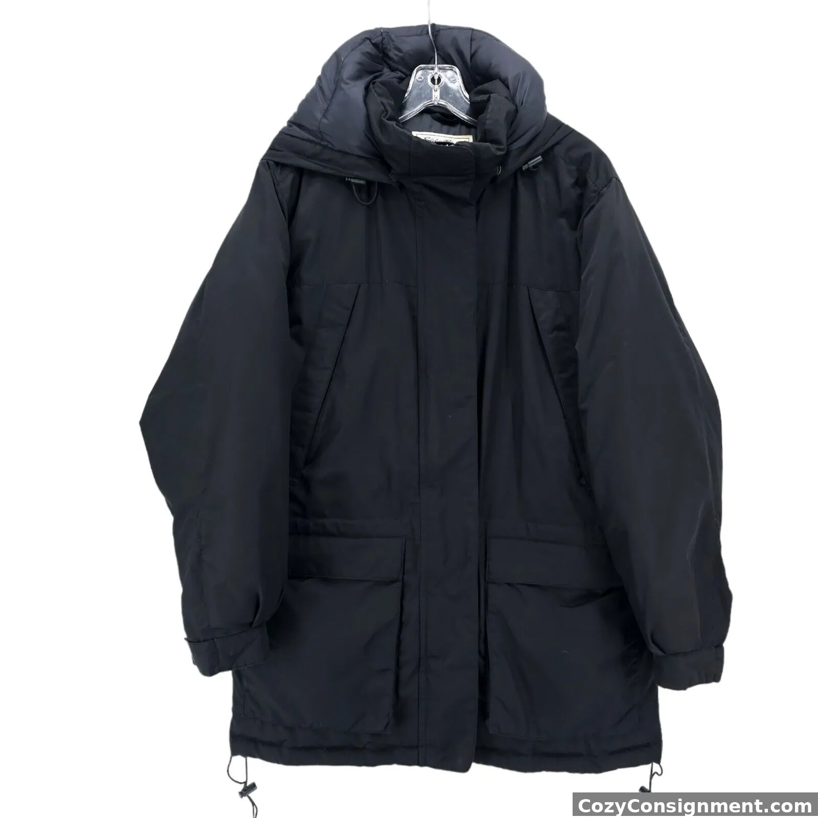 EDDIE BAUER Black Goose Down Hooded Parka Jacket Women's MEDIUM