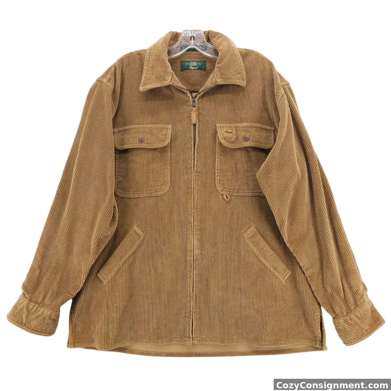 ORVIS Vintage Corduroy Shacket Shirt Jacket Zip 100% Cotton Khaki Brown LARGE