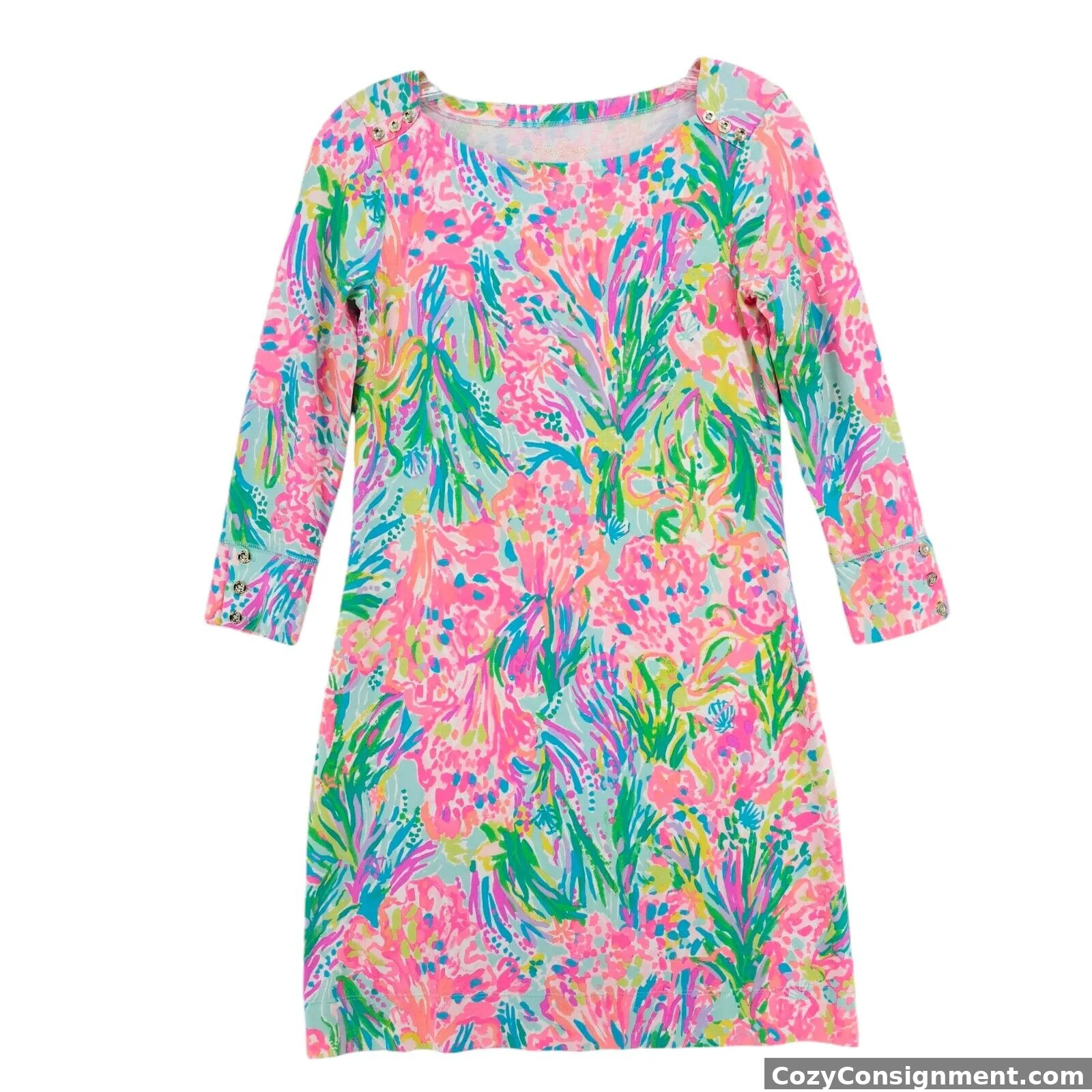 LILLY PULITZER Sophie UPF 50+ Dress Colorful Stretch Rayon Button Detail XS