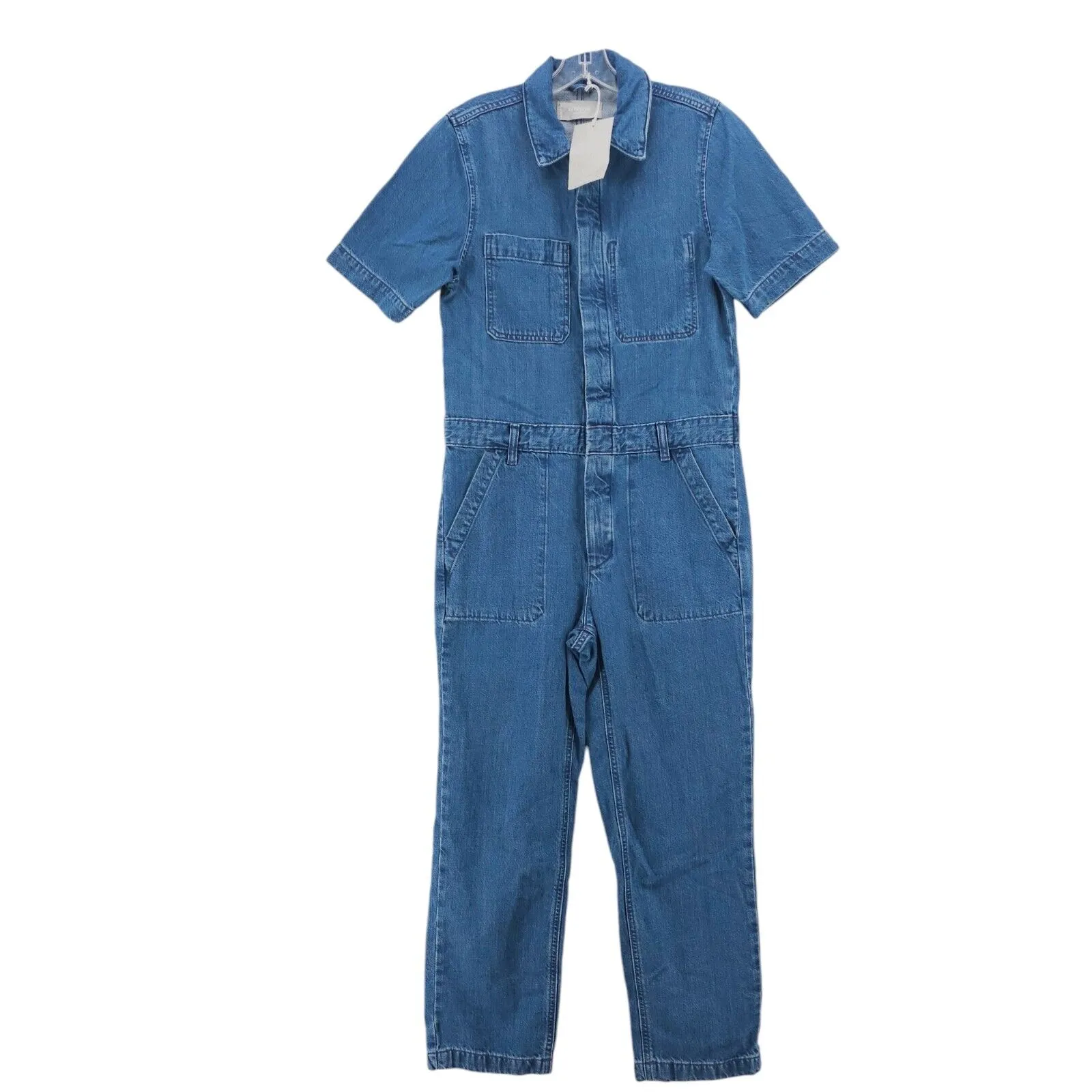 NWT EVERLANE Super Soft Summer Denim Coverall Blue Denim Short Sleeve Size 2