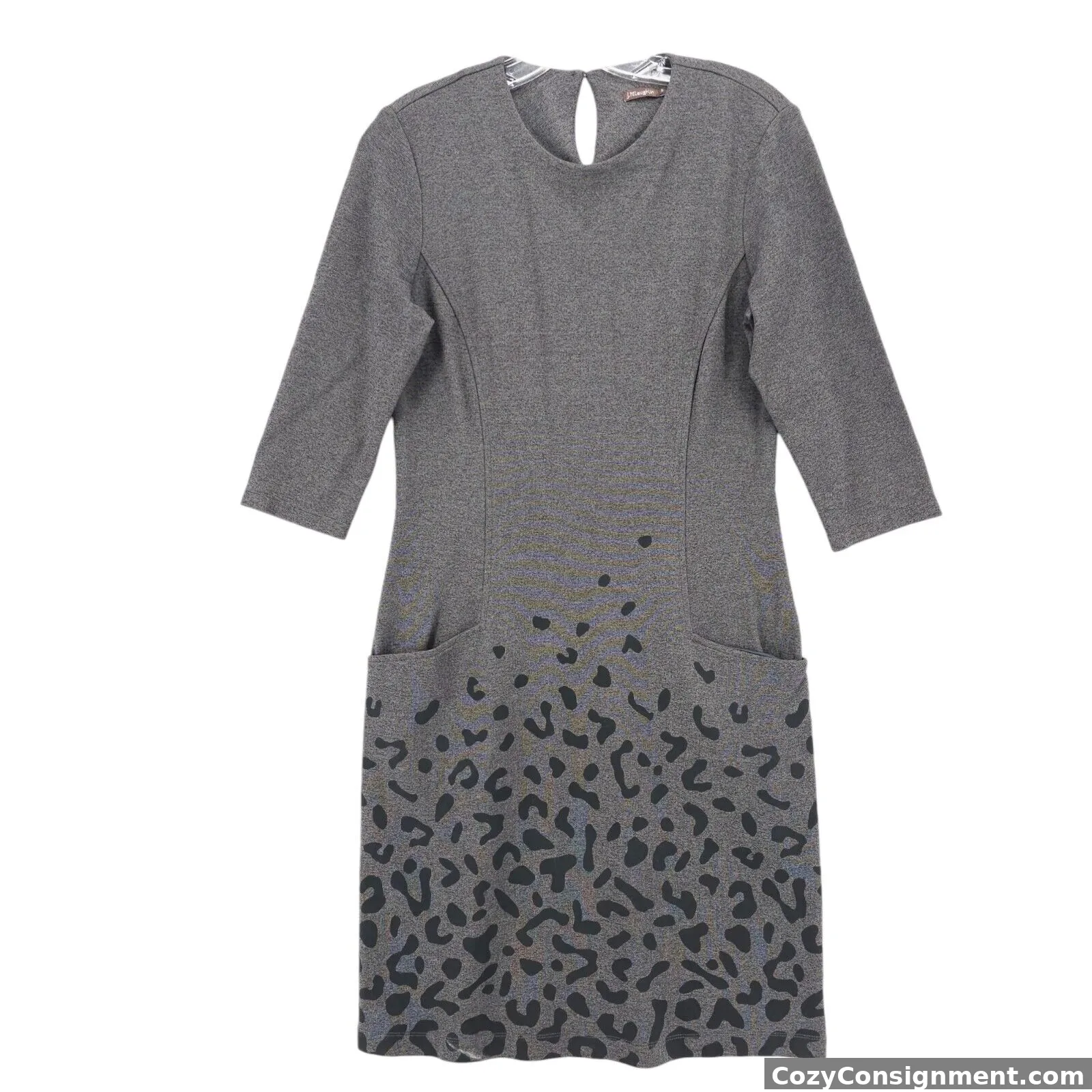 J. McLAUGHLIN Gray Shift Dress Stretch Pockets 3/4 Sleeve Size SMALL