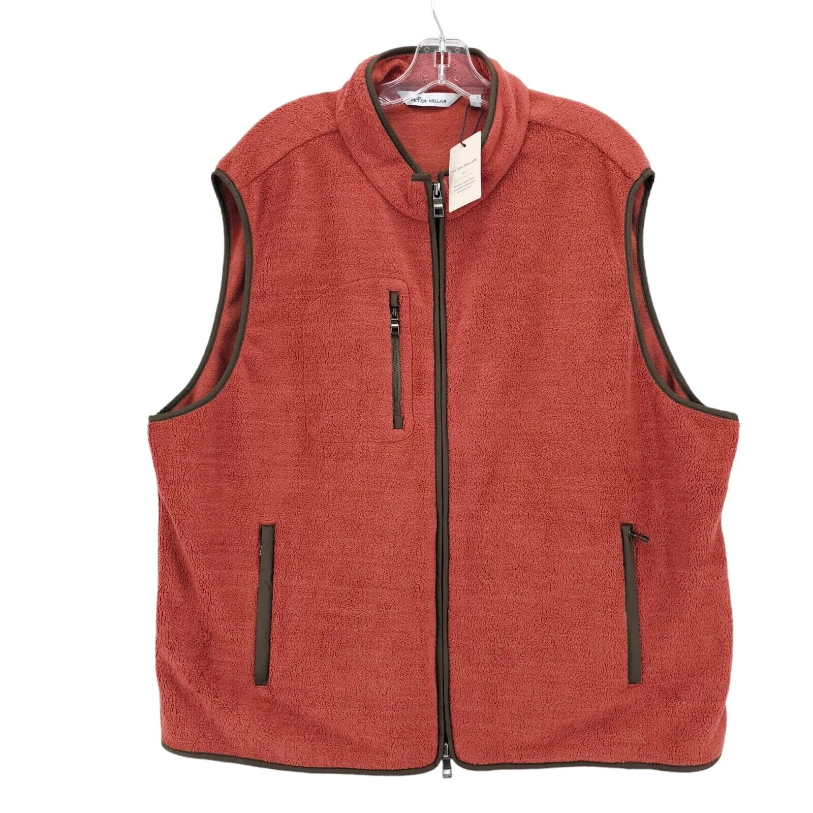 NWT PETER MILLAR Crown Micro Shearling Fleece Vest BURNT Orange Men's XXL 2XL