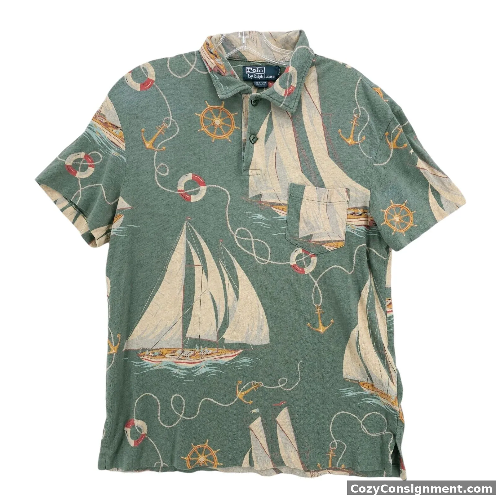 POLO RALPH LAUREN Nautical Sailboat All Over Print Polo Shirt Pocket Size SMALL