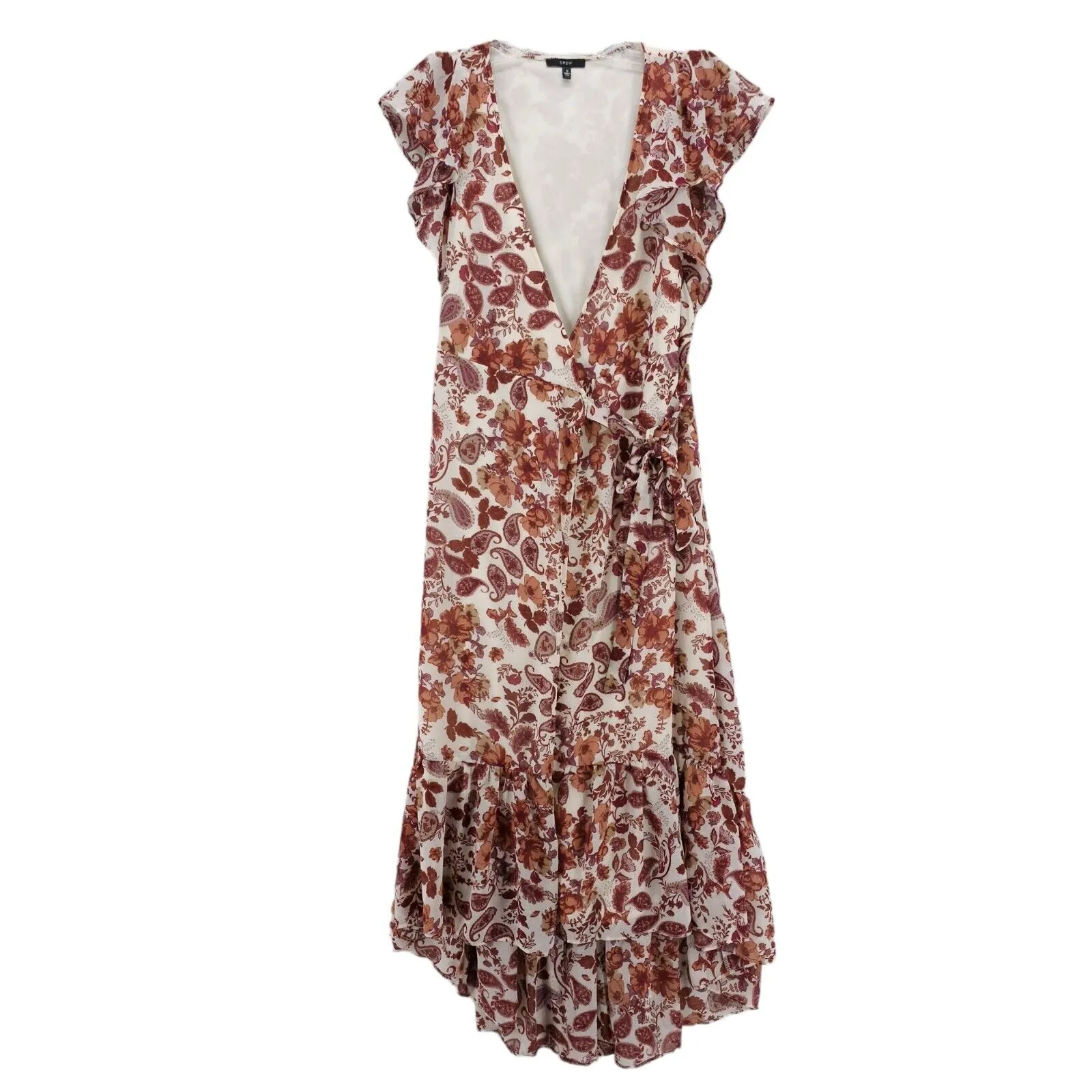 Drew by Anthropologie Floral Paisely Print Hi-Lo Wrap Dress Size SMALL