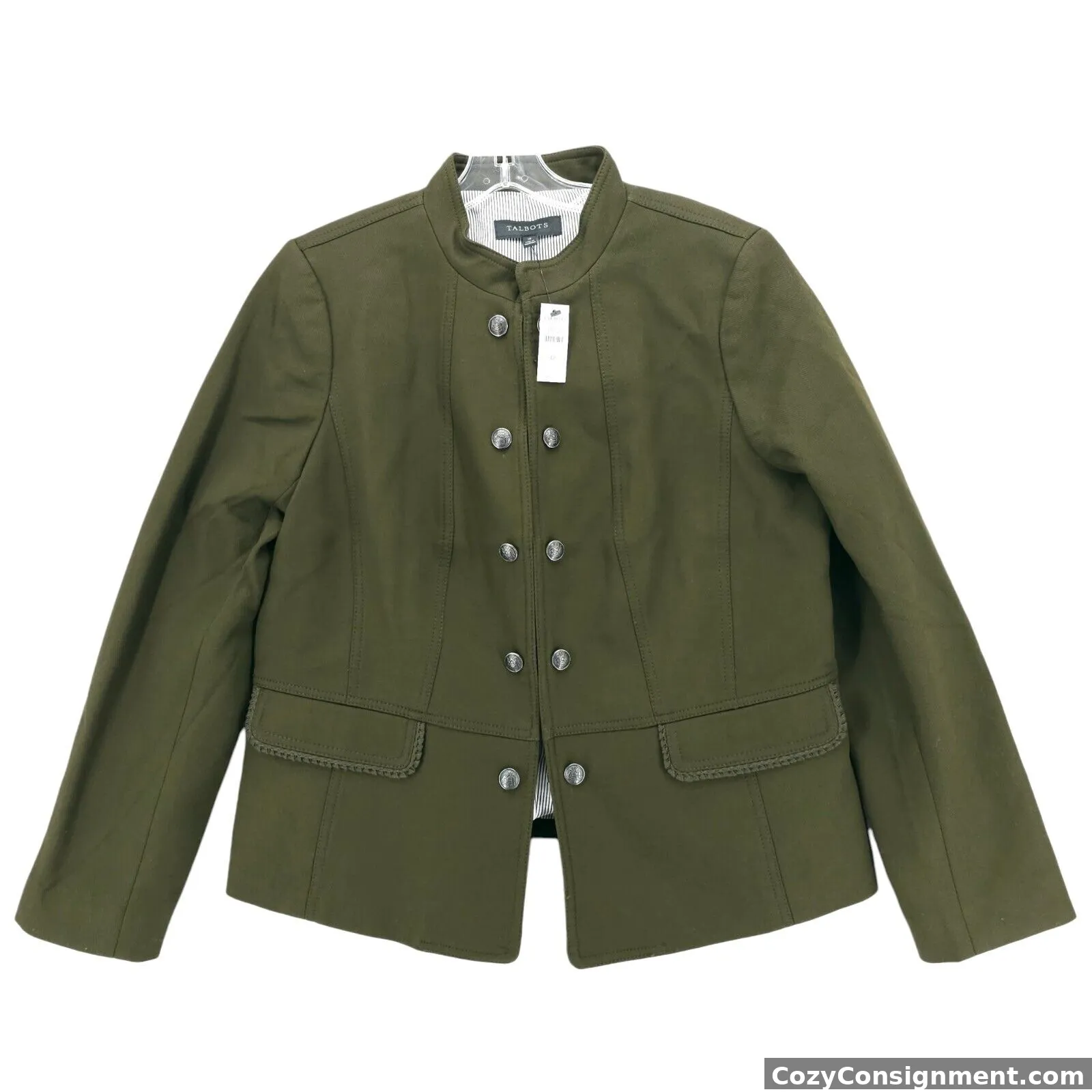 NWT TALBOTS Olive Green Blazer Jacket Military Style Button Detail Size 12