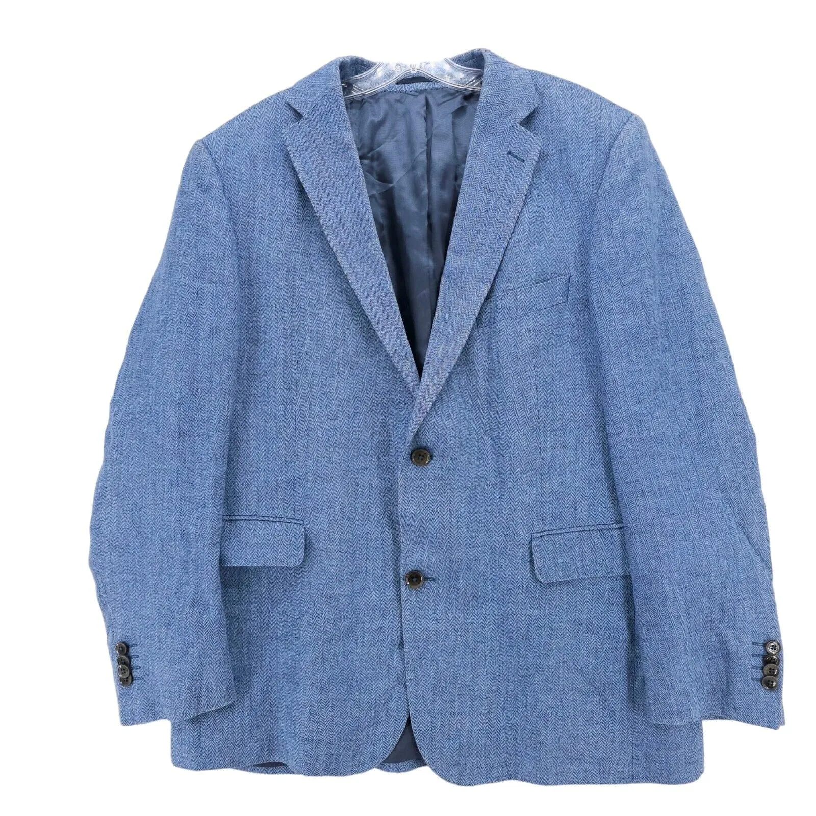 EDUARD DRESSLER 100% Linen Blue Herringbone Blazer Jacket Size 44 - 46