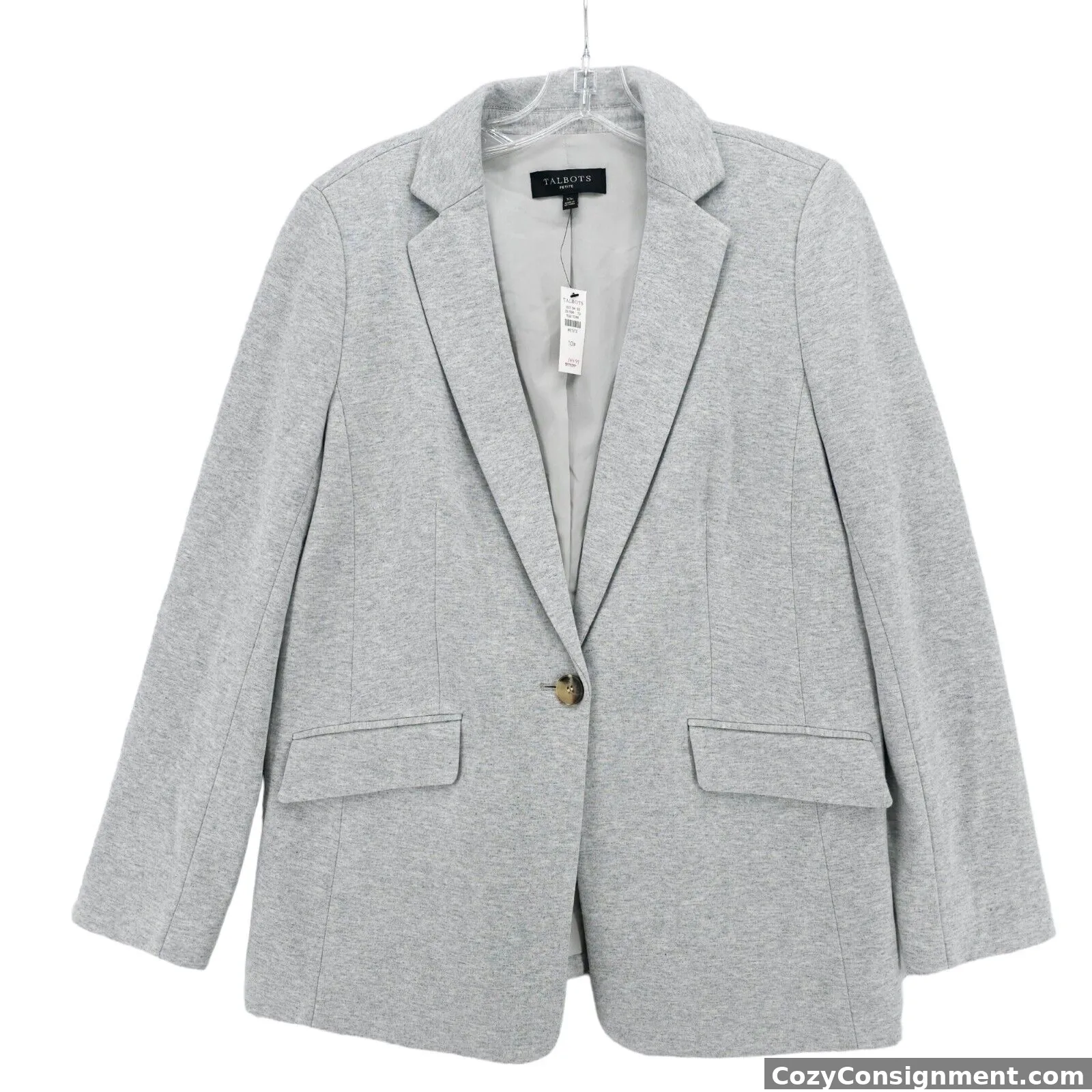 TALBOTS Heather Gray Blazer Jacket Cotton Modal Spandex Lined 10 PETITE 10P