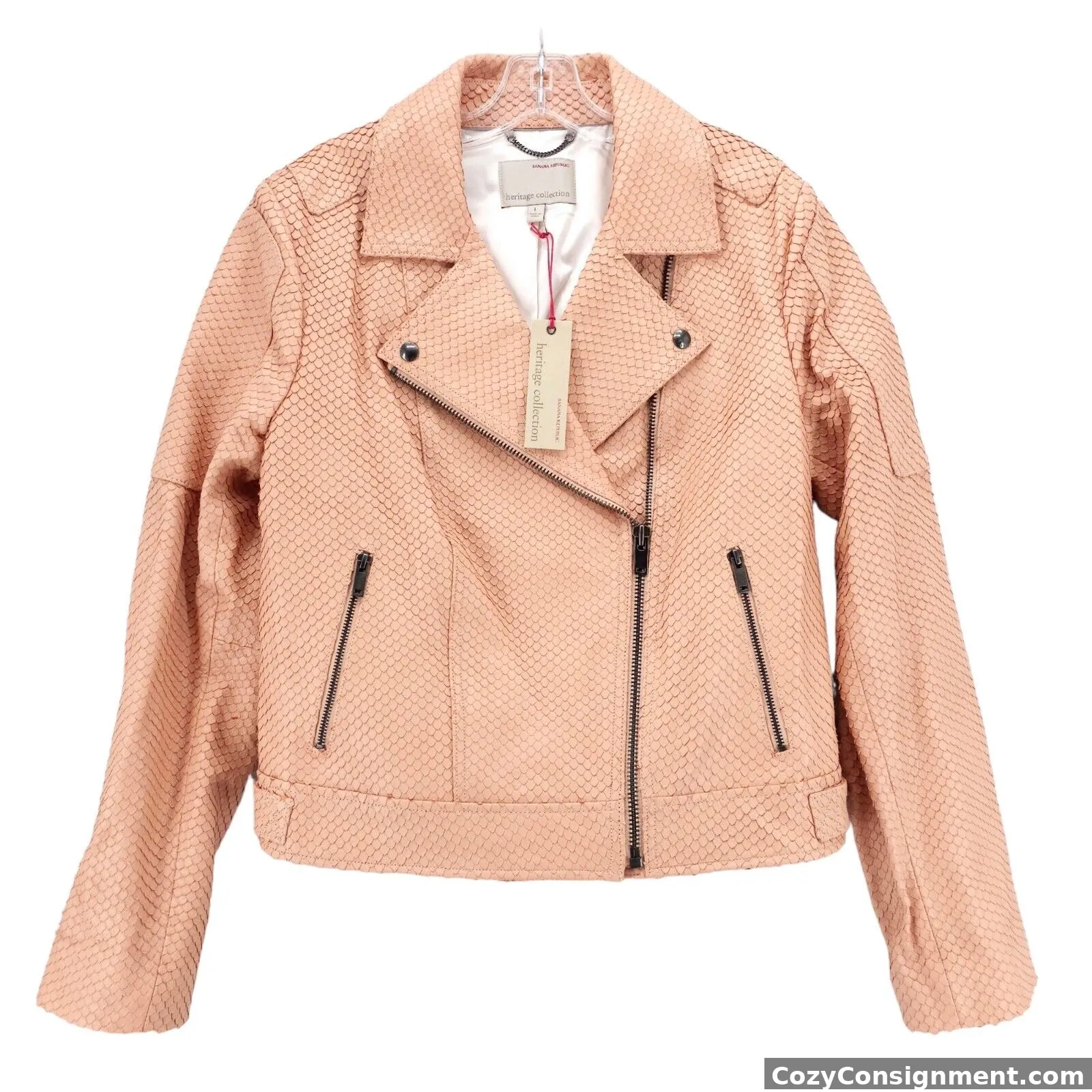 NWT Banana Republic Heritage Blush Lamb Leather Scale Texture Moto Jacket LARGE