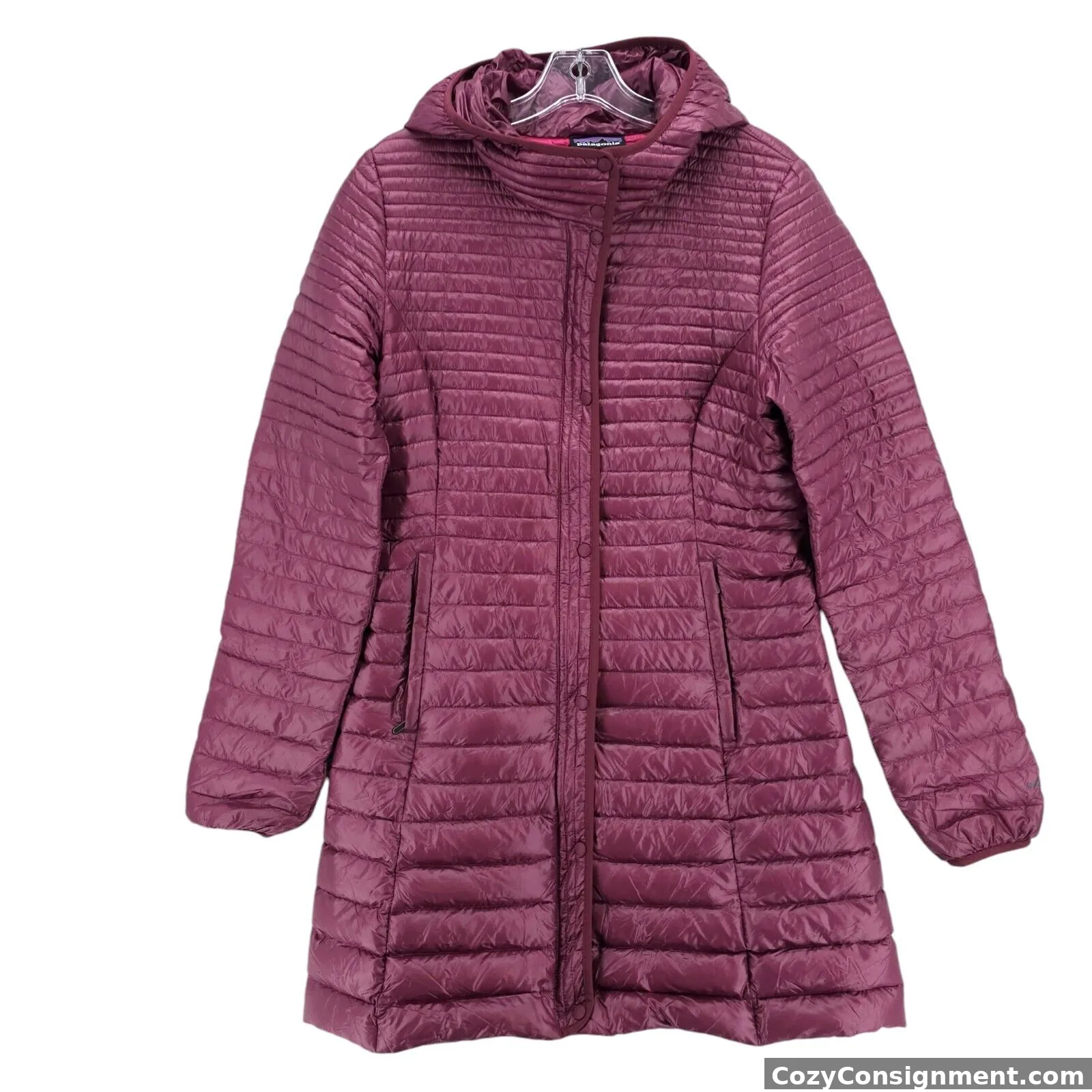 PATAGONIA Lightweight Fiona Parka Hooded Puffer Duck Down Maroon Purple MEDIUM