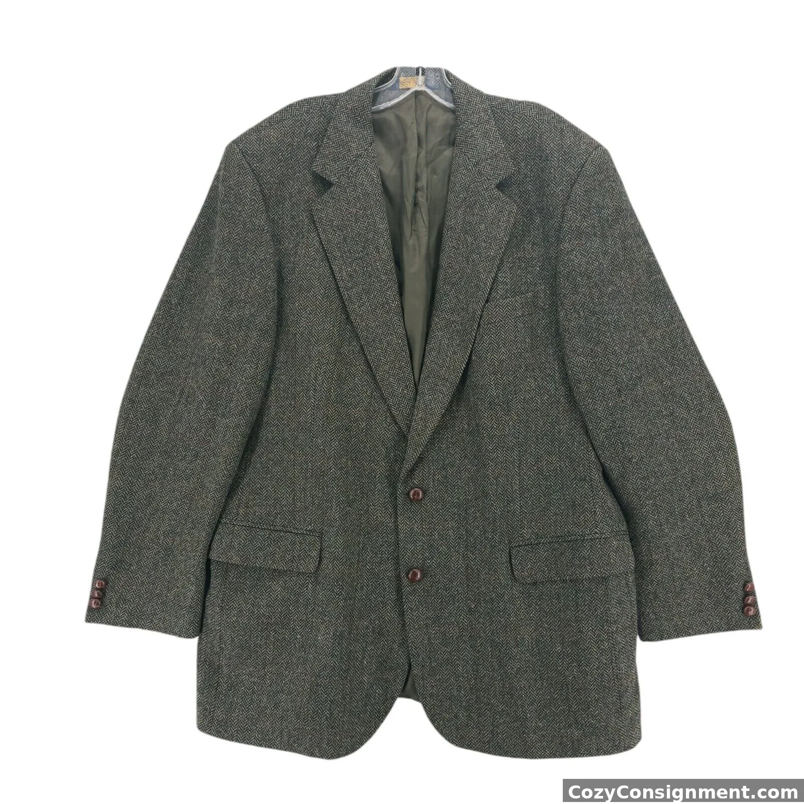 BROOKS BROTHERS Green Herringbone Tweed Sport Coat Jacket Made in Scotland 46L