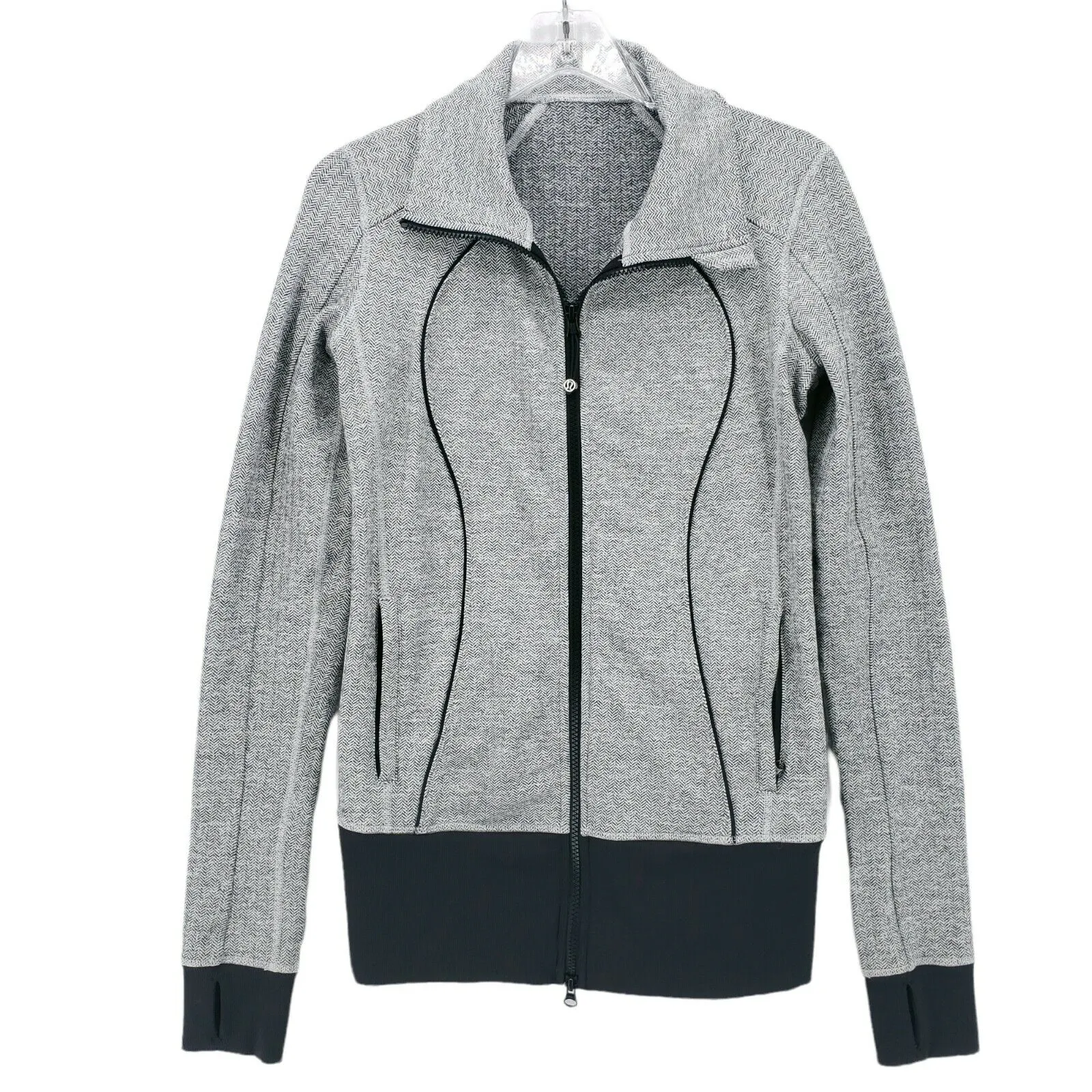 LULULEMON Asana Jacket Herringbone Gray Black Size 6