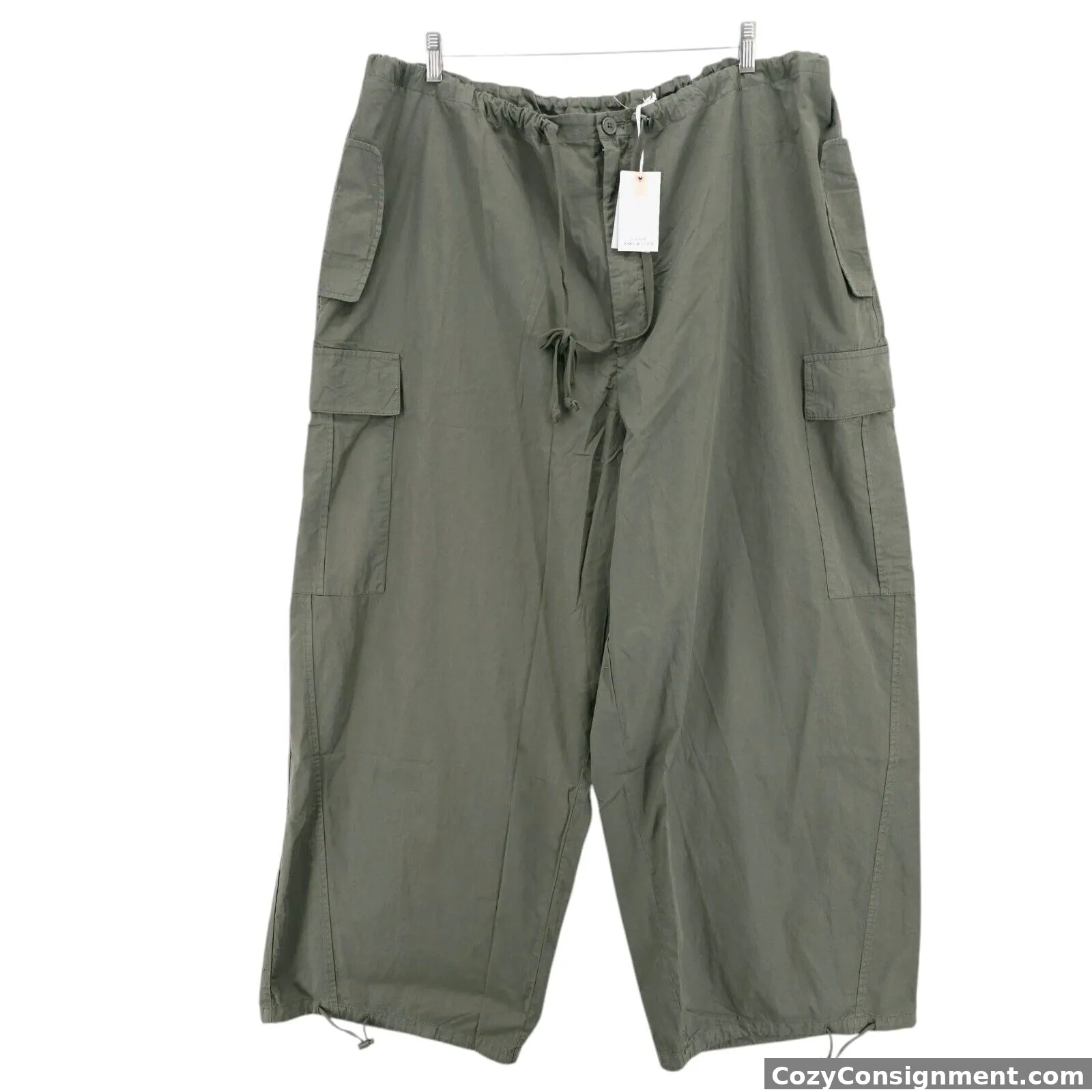 NWT GOOD AMERICAN Parachute Pants Cargo Pockets Fatigue Green Size 7 - 4XL