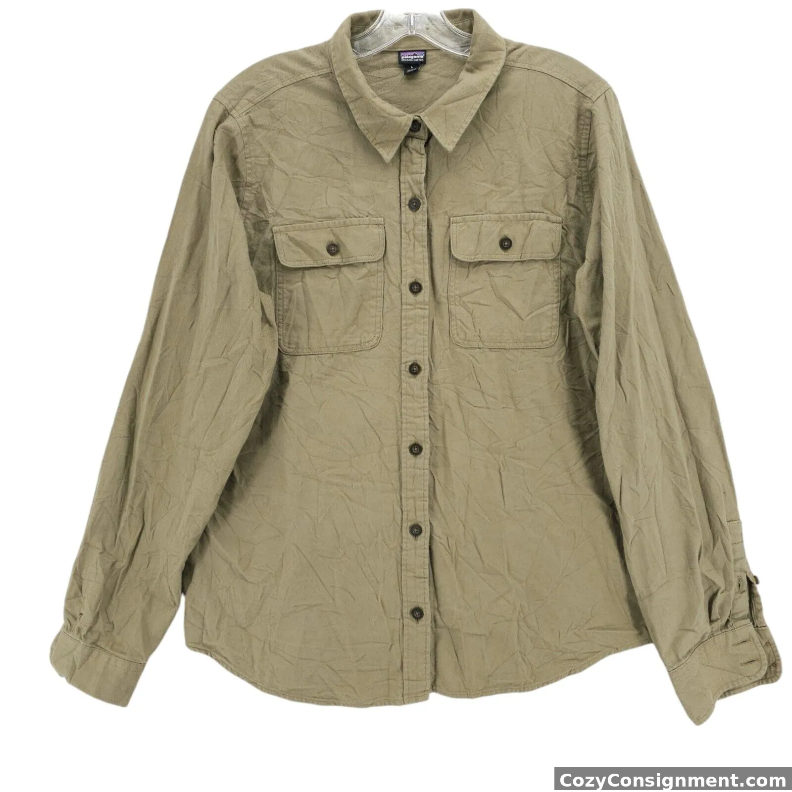 PATAGONIA Fjord Flannel Shirt 100% Organic Cotton Olive Brown Women's Size LARGE
