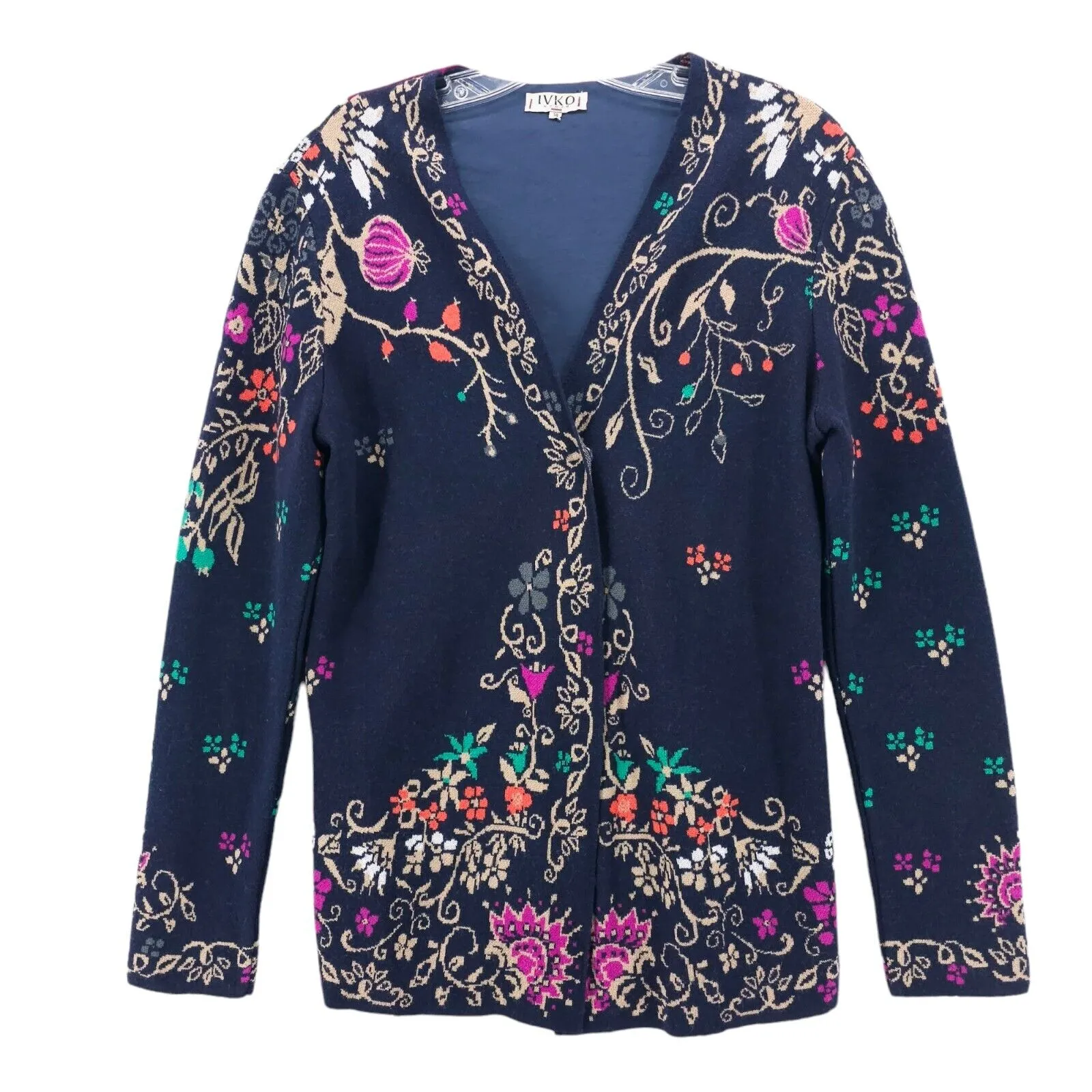 IVKO Wool Cardigan Embroidered Back Floral Snap Size 38 - MEDIUM