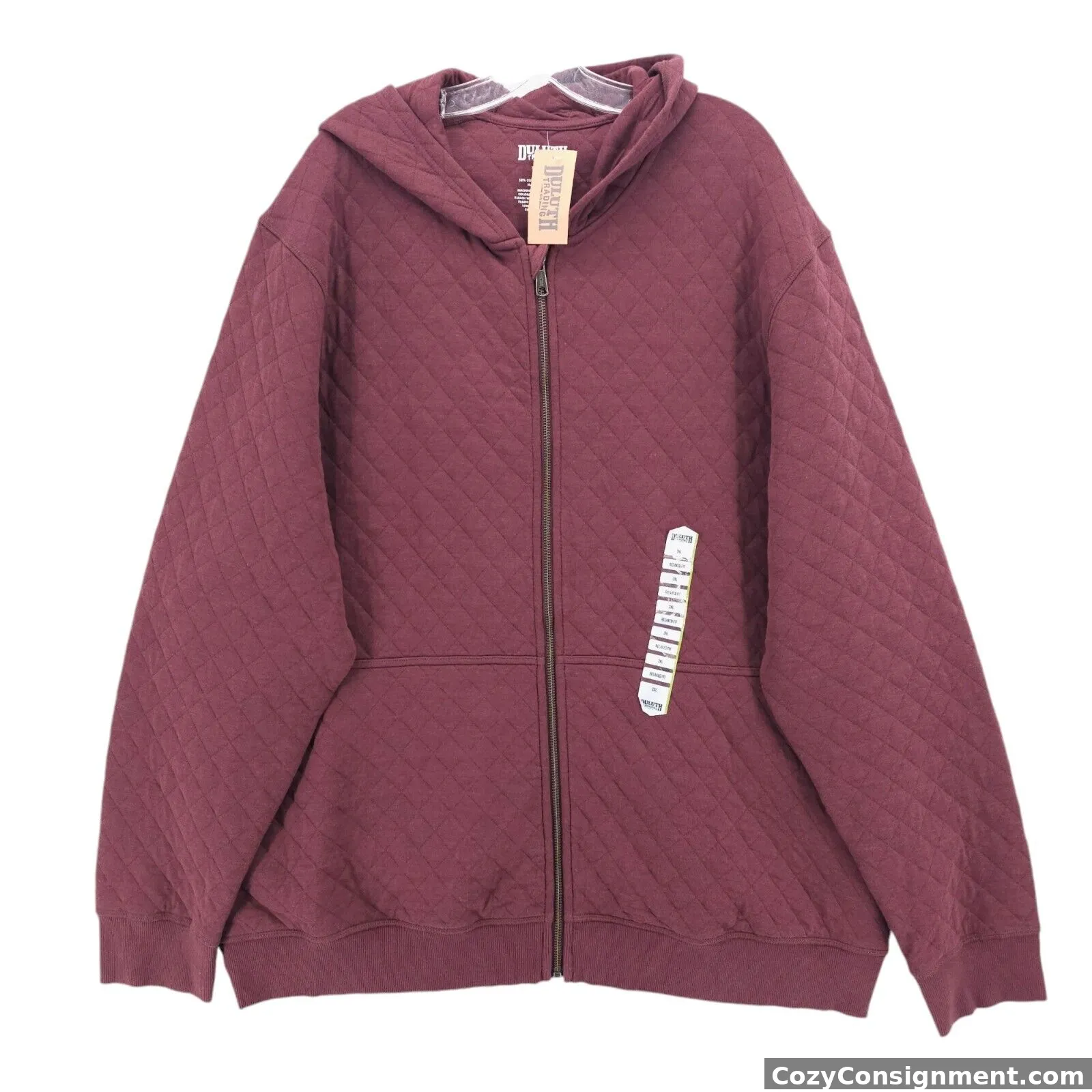 NWT DULUTH TRADING Powderhorn Full Zip Hoodie Quilted Burgundy Red Relaxed  2XL