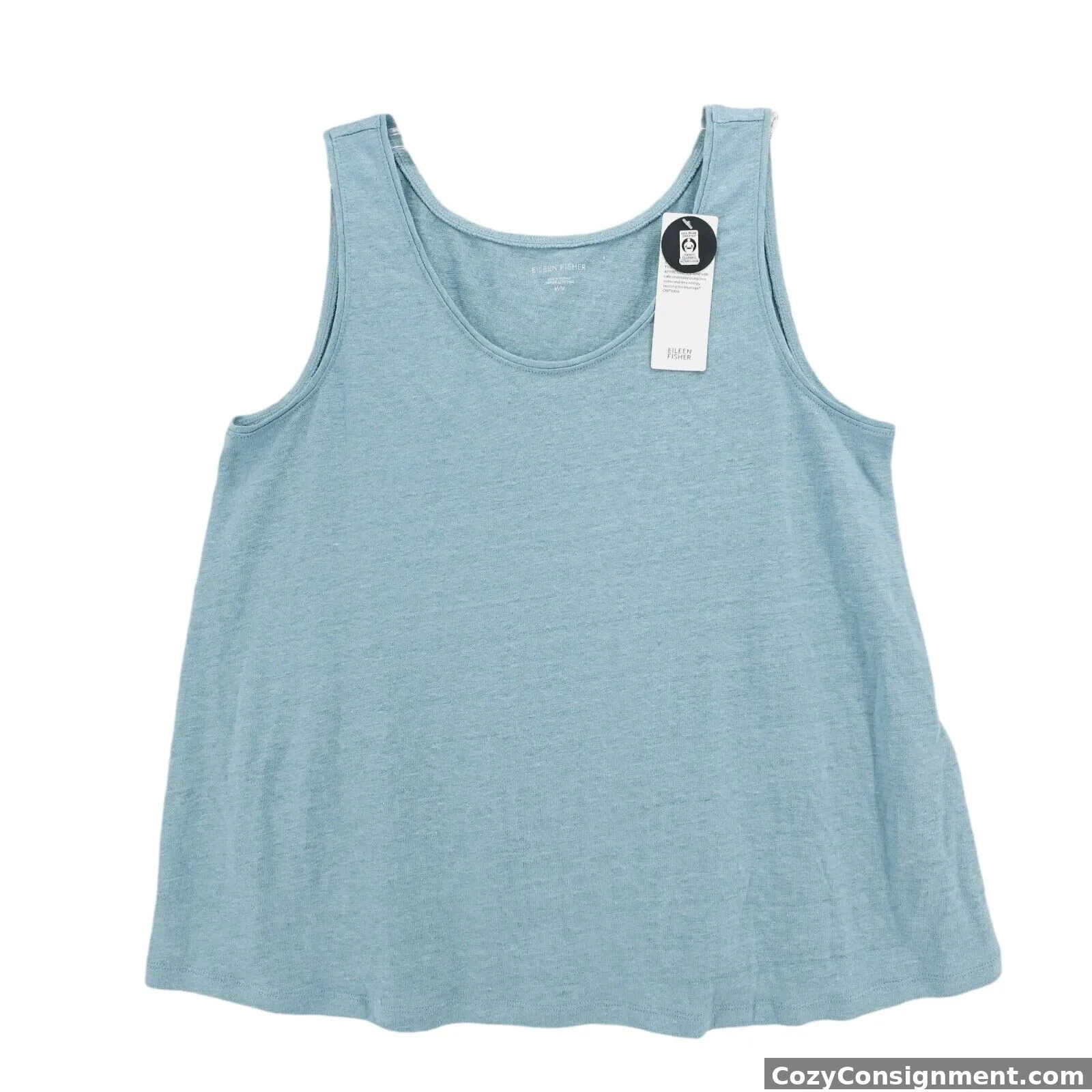 EILEEN FISHER Seafoam Blue Organic Linen Jersey Scoop Neck Tank Top MEDIUM