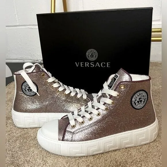 VERSACE La Greca Glitter High-top Sneakers Multicolor Size 9B