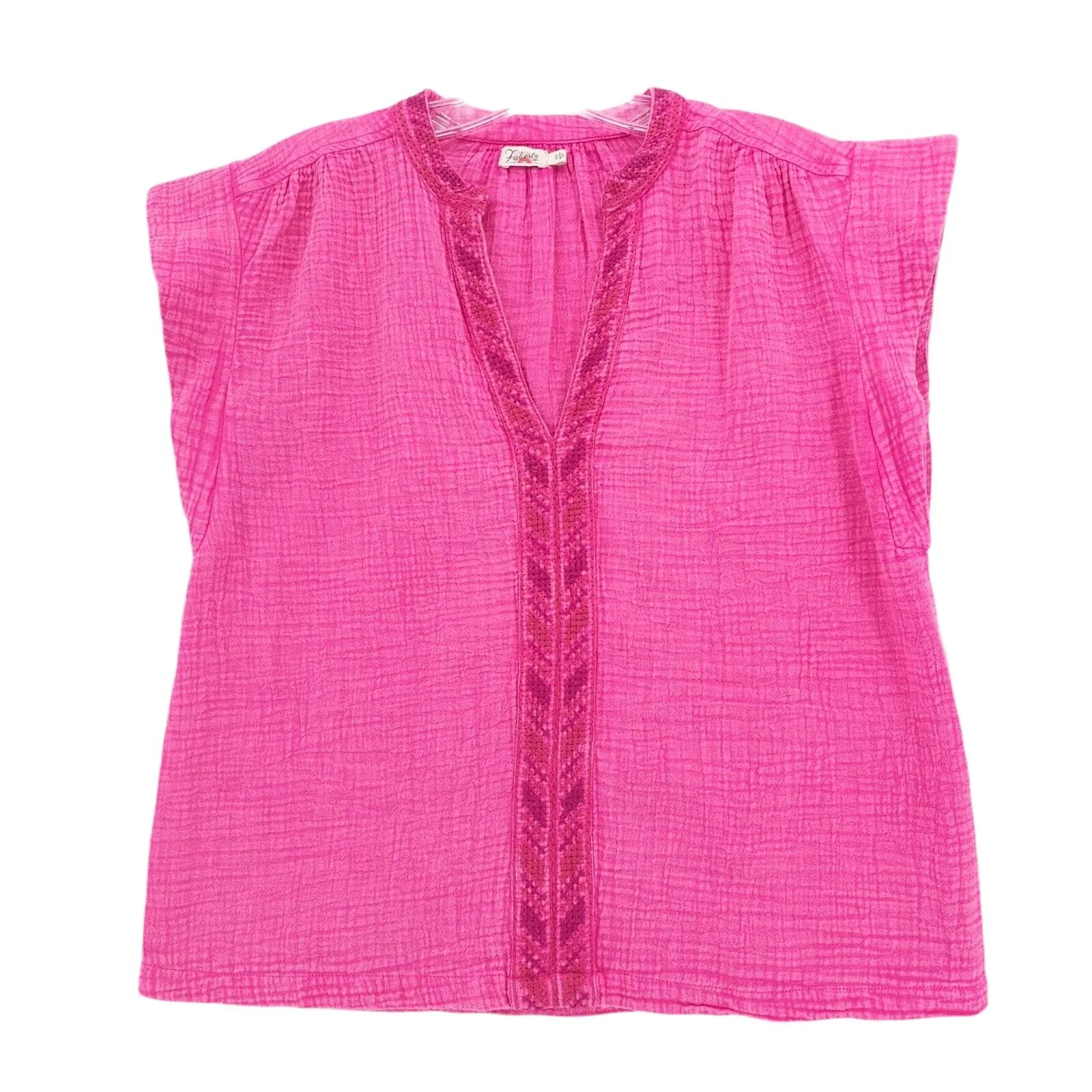 FAHERTY Dream Cotton Gauze Lucia Top Granita Hot Pink Embroidered SMALL